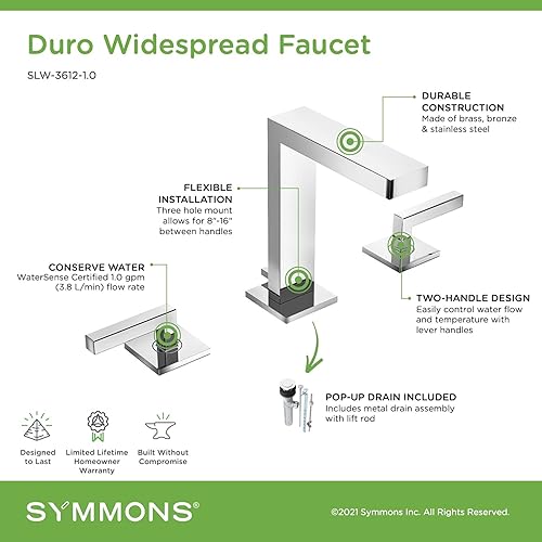 Miniatura 5 de Symmons SLW-3612-1.0 Duro - Grifo de baño de 2 manijas con montaje de drenaje en cromo pulido (1.0 GPM)