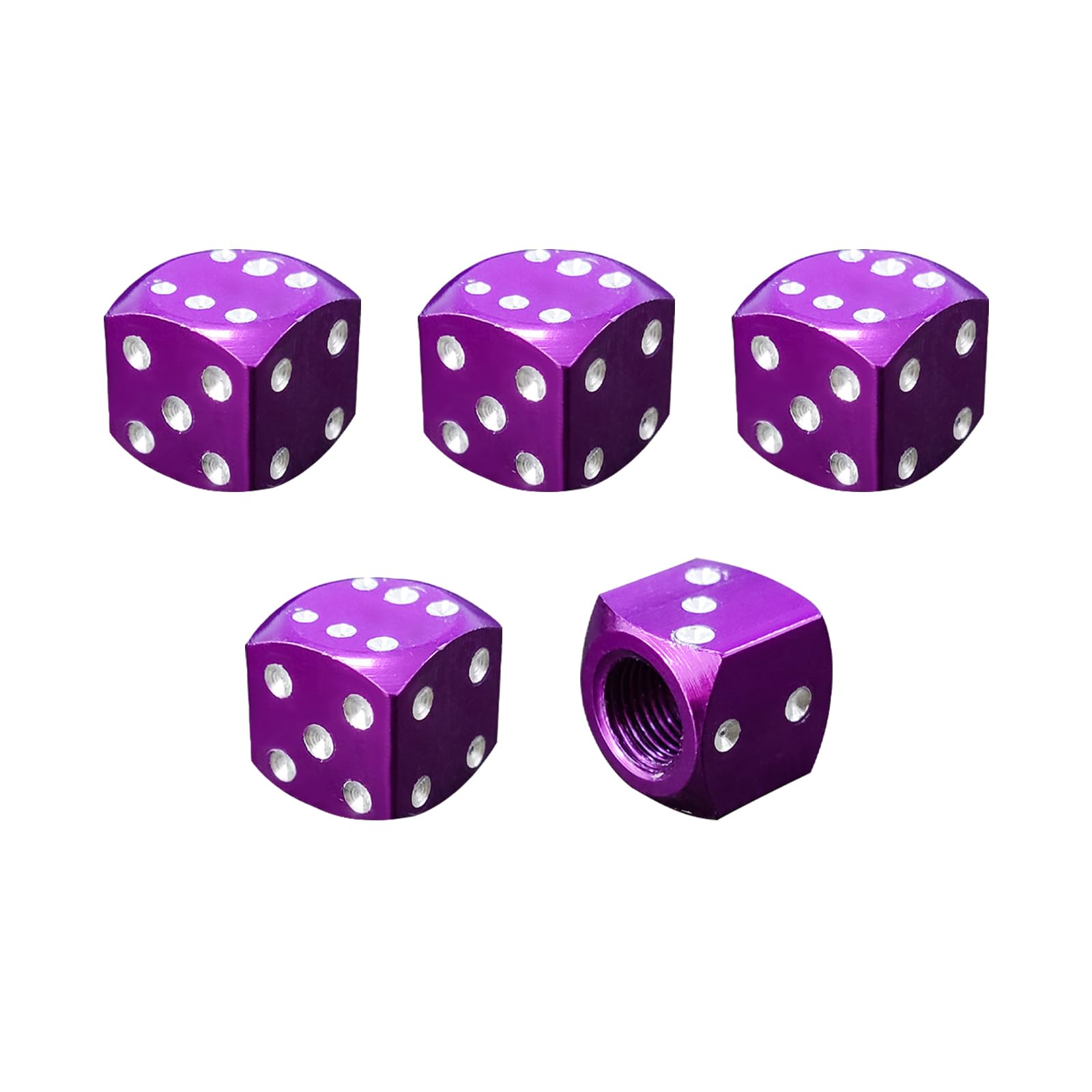 Ziciner5 PCS Dice Style Tire Valve Stem Caps, Aluminum Dice Car Valve Stem Covers, Leakproof Auto Tire Dust Caps, Universal Vehicle Exterior Accessories for SUVs Trucks Motorcycles (Purple)