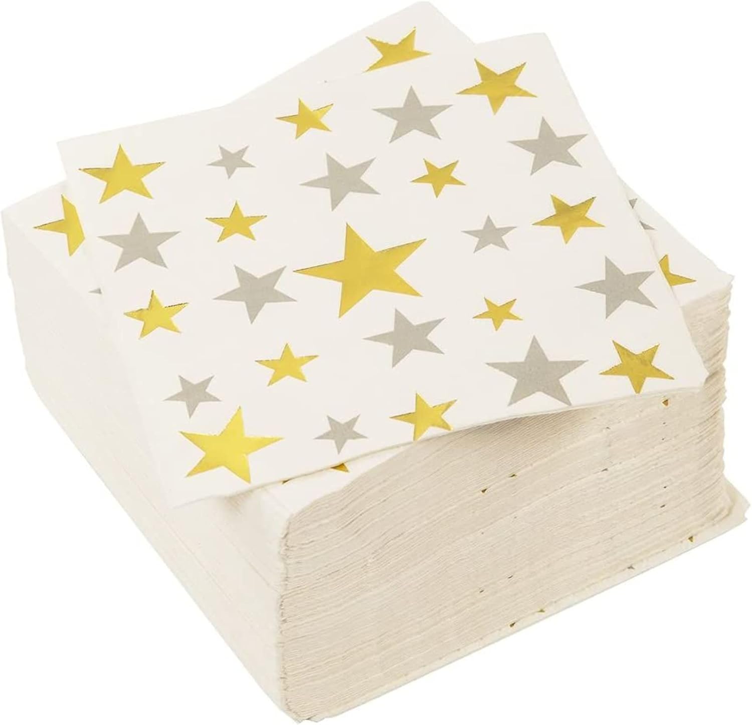 Hottest Sales 100-Pack Disposable Paper Napkins with Silver and Gold Foil Stars Designs for Holiday and New Year’s Eve Parties, 3-Ply, White, 5 X 5 Inches Super Big Clearance! 100-Pack Disposable Paper Napkins with Silver and Gold Foil Stars Designs for Holiday and New Year’s Eve Parties, 3-Ply, White, 5 X 5 Inches
