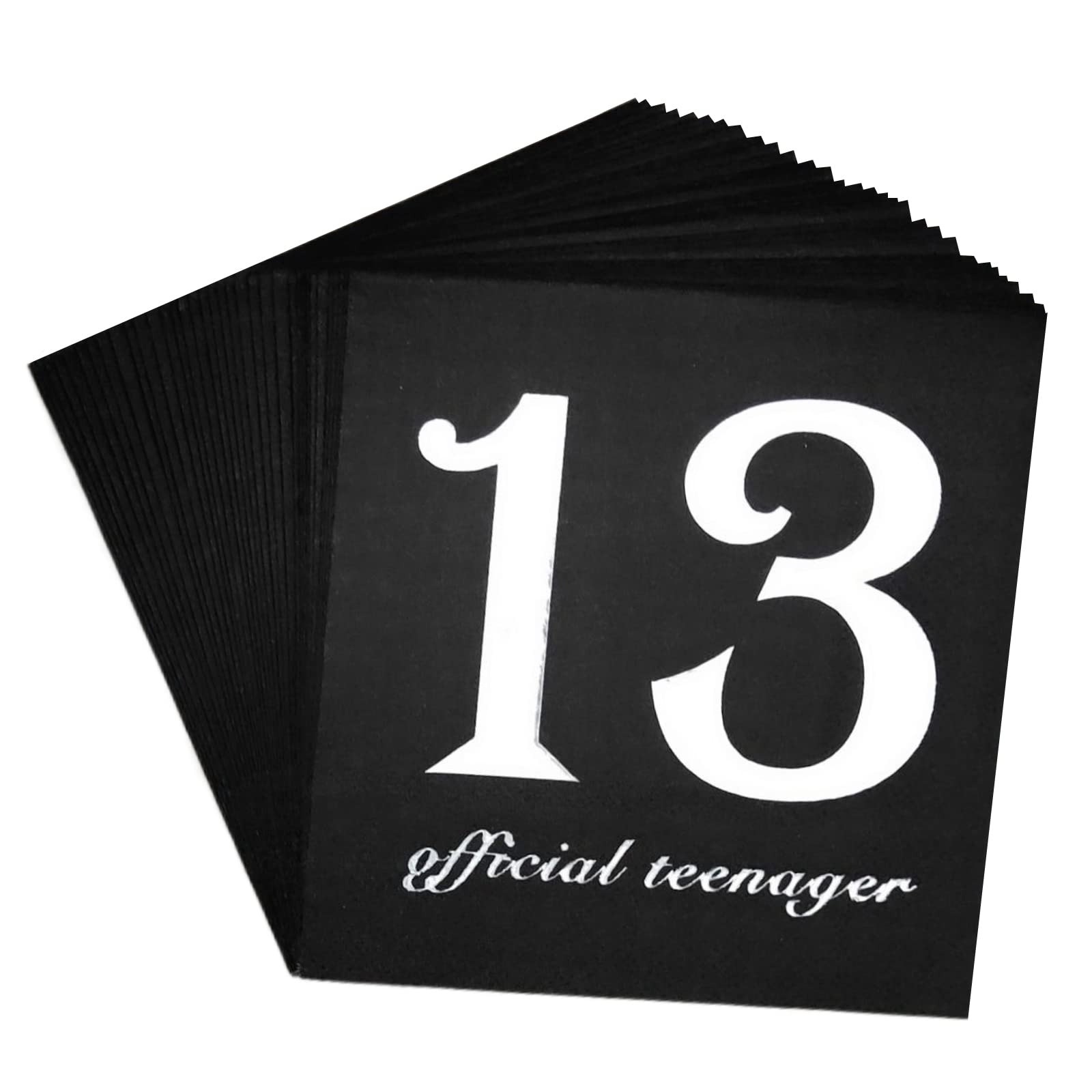 40pcs Black and Silver Official Teenager 13th Birthday Cocktail Napkins 13th Birthday Decorations for Boys Girls Party Supplies Disposable Paper Beverage Napkin