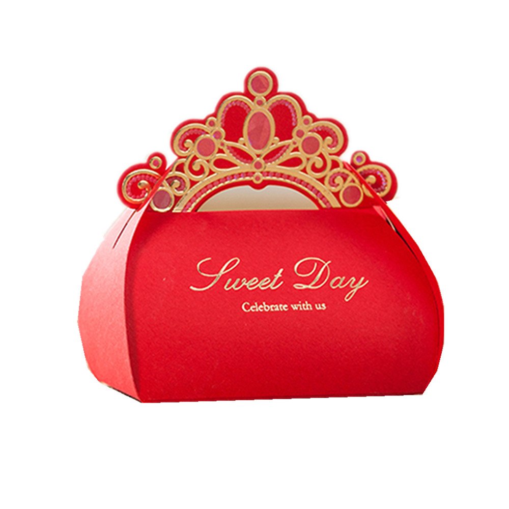 XGATML Into 50 Pcs Shiny Glitter Crown Sweet Day Wedding Party Candy Favor Gift Boxes Red