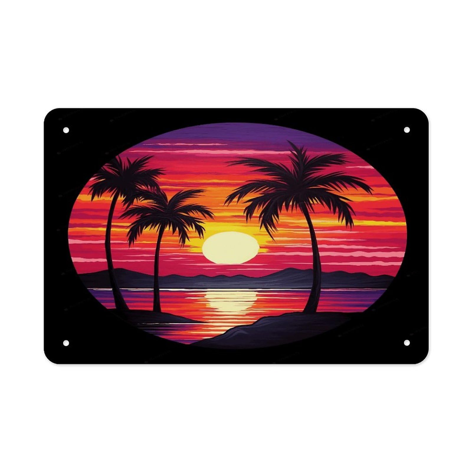 Fekiloot Style Palm Tree Sunset Design Metal Signs Wall Art Tin Sign