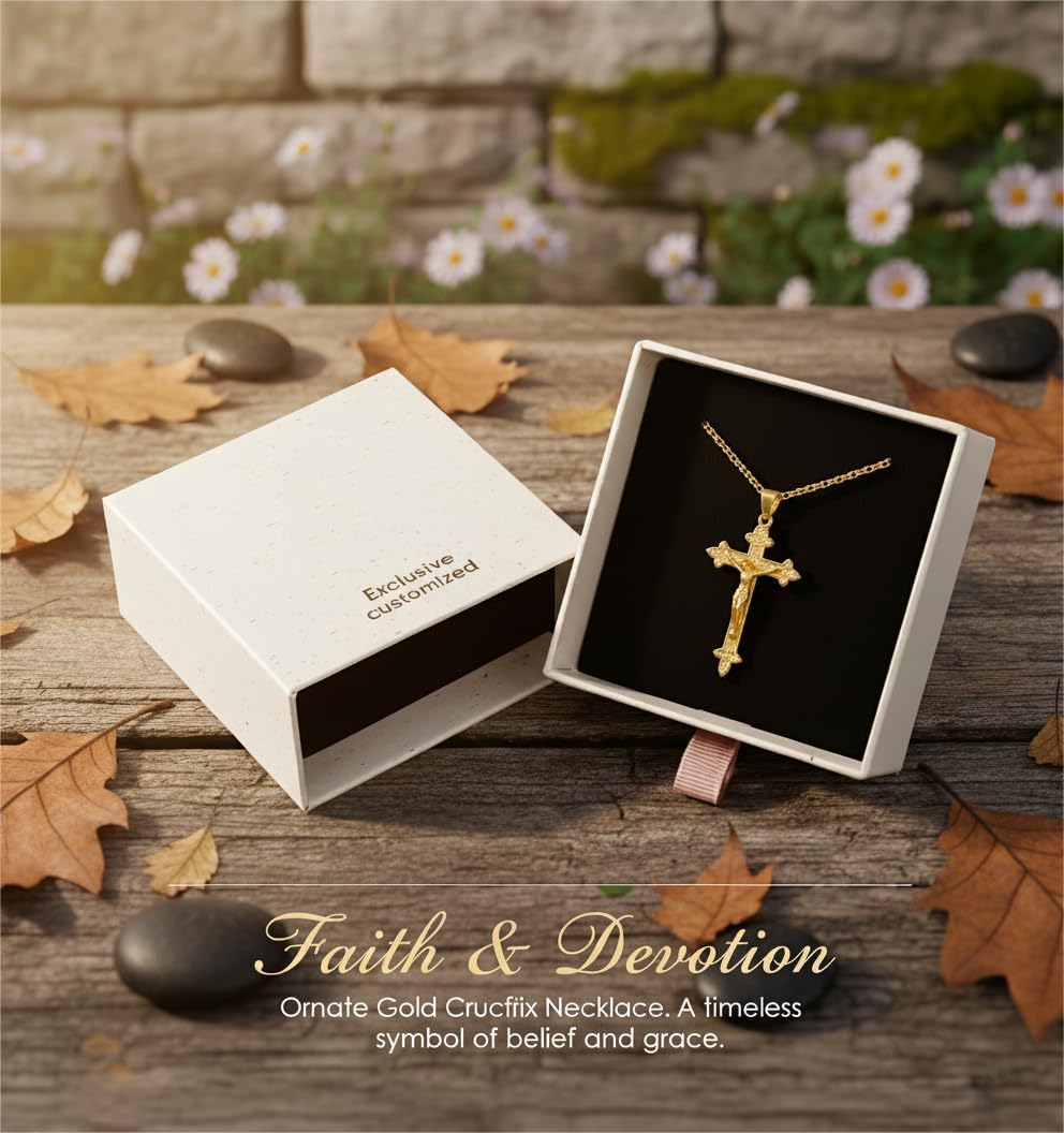 Gold Crucifix Necklace 14K Gold Cross Necklace Jesus Cross Pendant Religious Catholic Jewelry for Men Women - Image 8