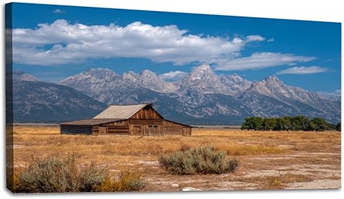 Miniatura 8 de 30"x 60" Canvas Wall Art Rustic Mountain Farmhouse Vintage Wyoming Grand Teton Framed Pictures Painting Print Large Wall Art for Living Room Bedroom