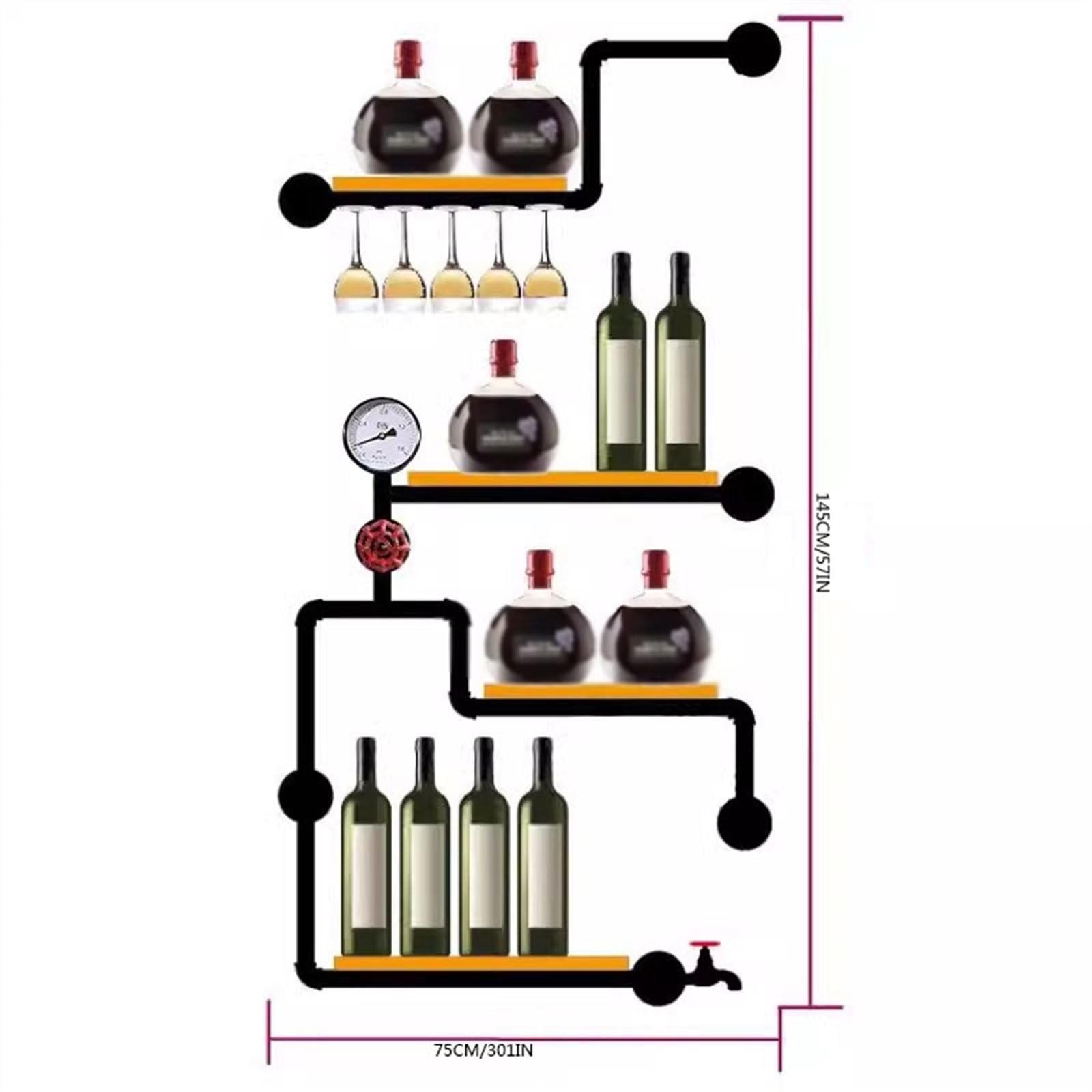 Botellero Vino Estante de tubería de Hierro, Estilo Industrial, Decorativo de Pared, gabinete de Vino Creativo, estantes de Vino montados en la Pared for el hogar Wine Rack