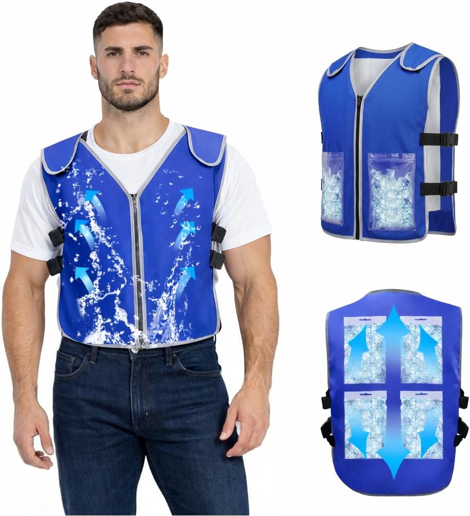 Cooling Vest With 20pcs Ice Packs for Men Women - Ice Cold Vest Adjustable Cool Jacket for Working Hot Weather