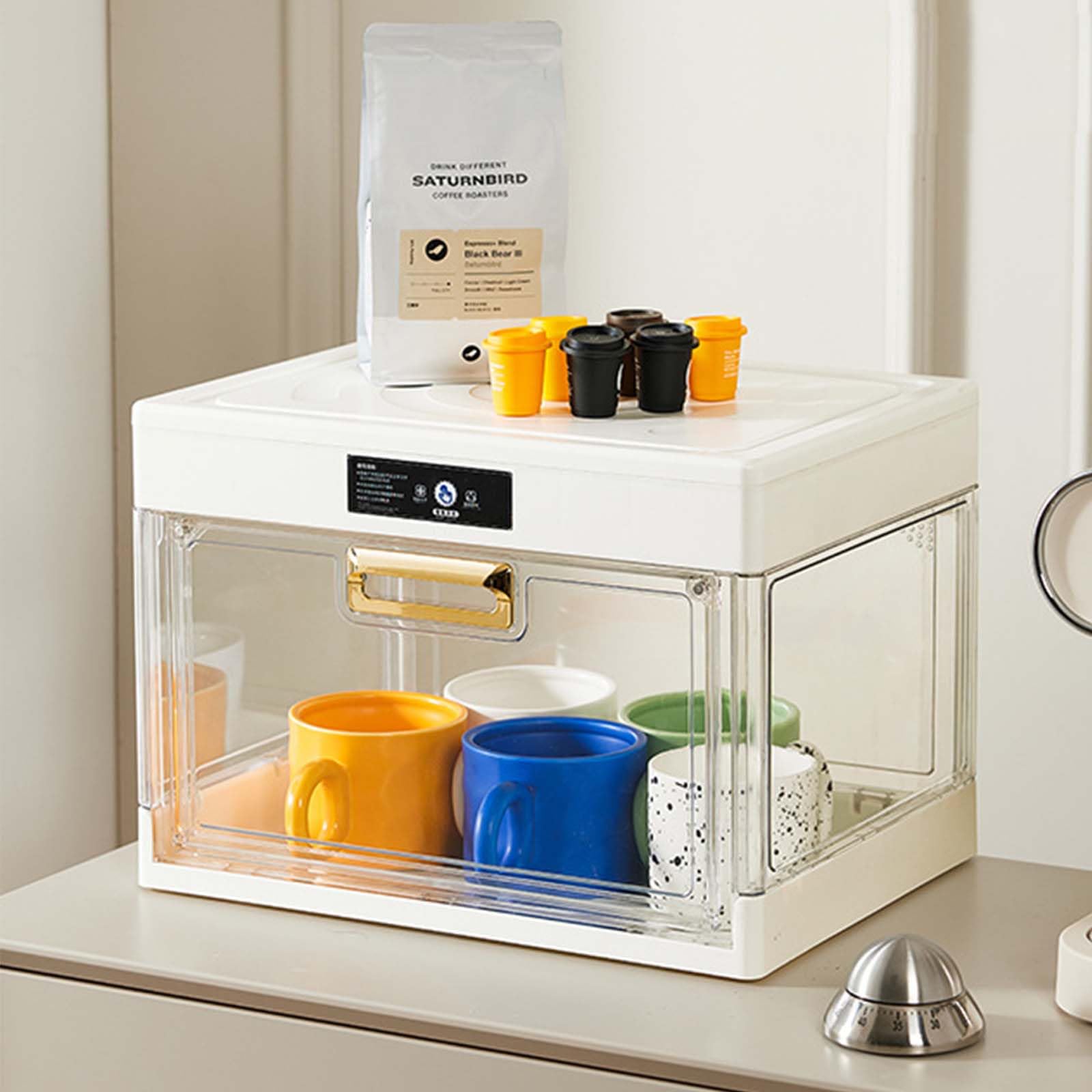 SHAIRMB Storage Bins with Lids, Cup Storage Box, Large Bread Box for Kitchen Countertop, Dishes Organizer with Cover, Water Cup Storage Box for Restaurant, Kitchen,White