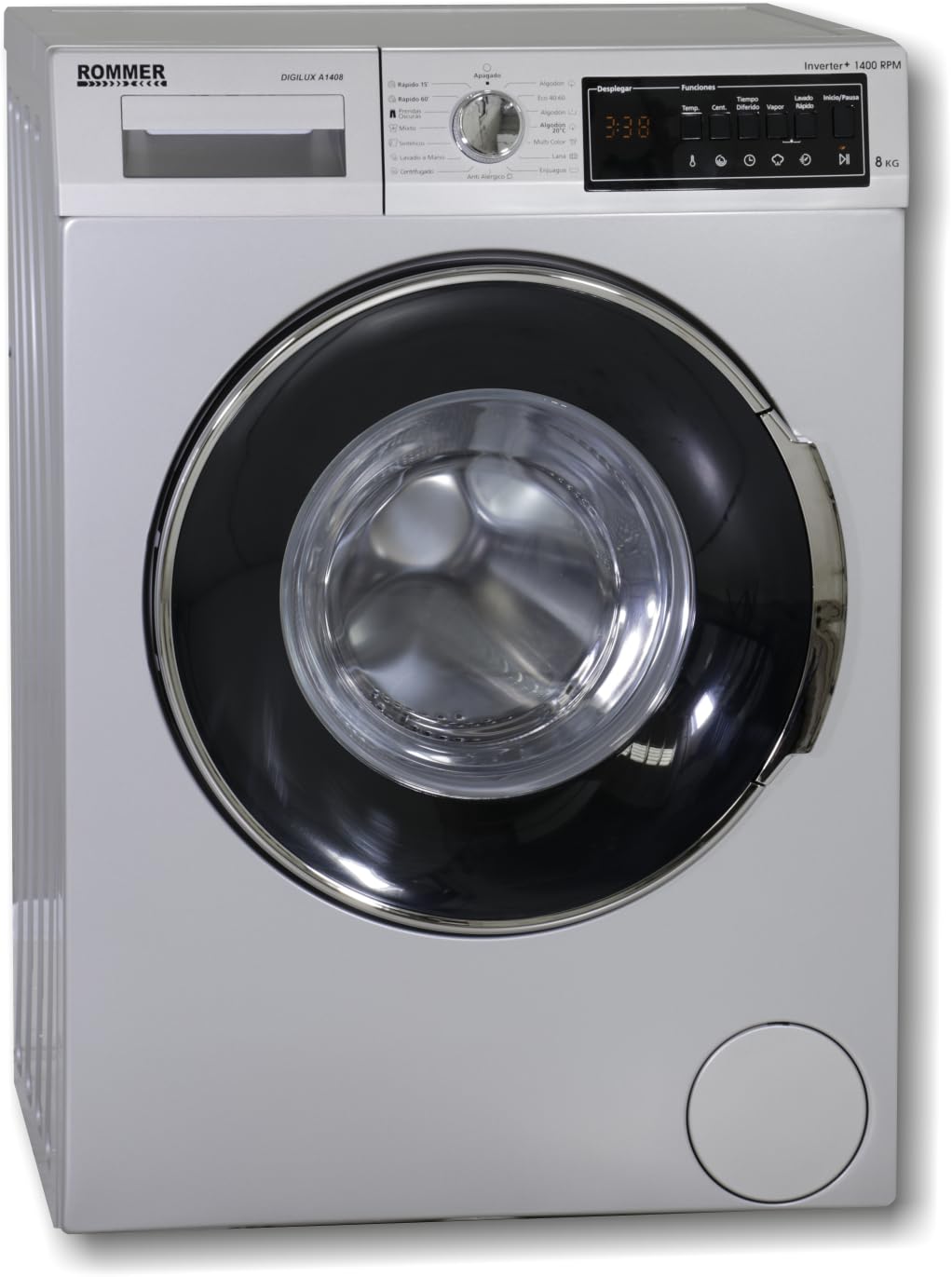 Lavadora Rommer Digilux A1408, carga frontal, capacidad 8 KG, clasificación energética clase A, Look Inox