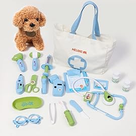 Meland Toy Doctor Kit for Kids - Pretend Play Doctor Set with Dog Toy, Carrying Bag, Stethoscope Toy & Dress Up Costume - Doctor Play Gift for Kids Toddlers Ages 3 4 5 6 Year Old for Role Play