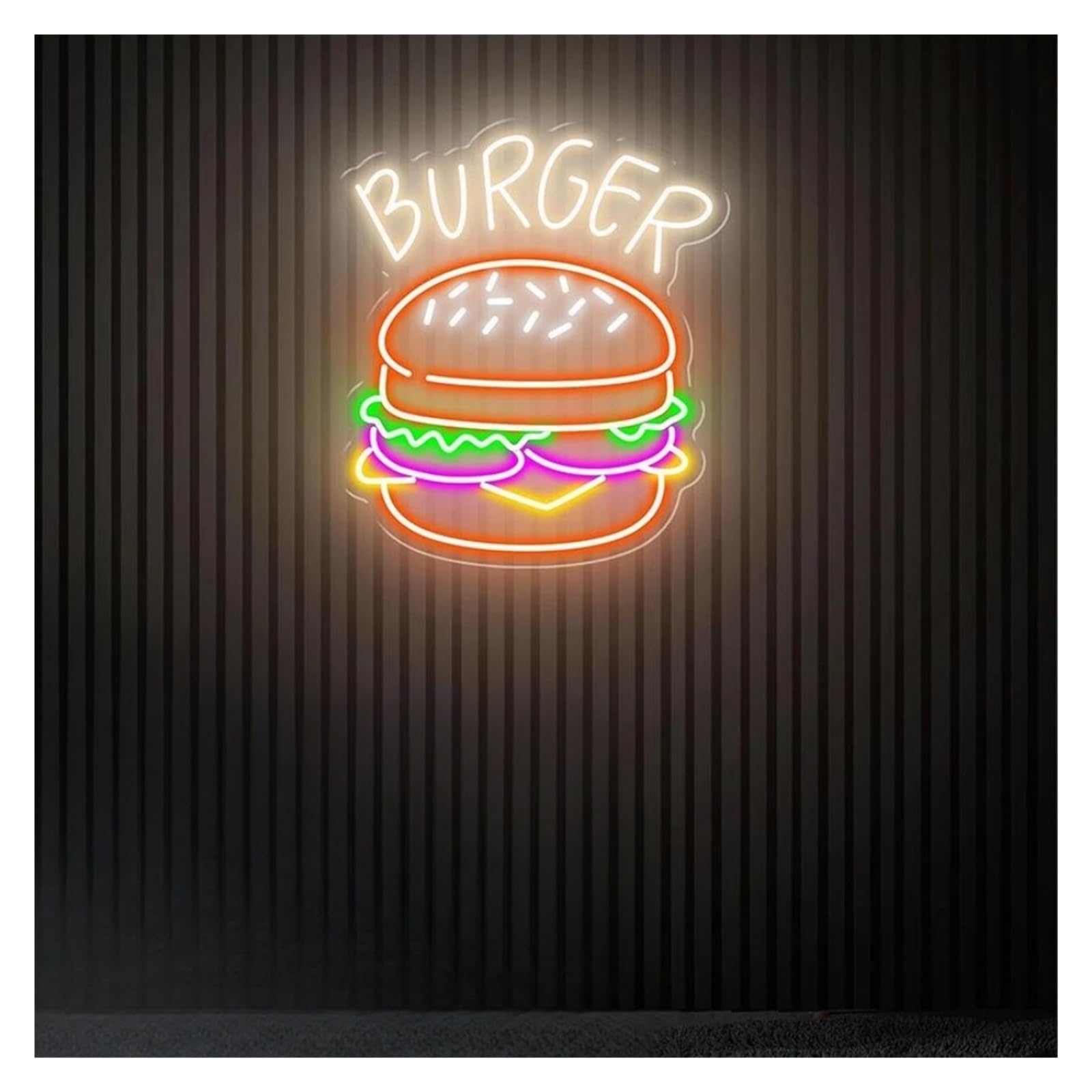 SHOUXI Sign Lamp Handmade Burger Light Sign Hamburger Neon Light Home Wall Decor Coffee Shop Restaurant Decoration Sign(E,70X60CM)