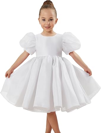 2Bunnies Girl Baby Toddler Puff Sleeve Organza Tulle Tutu Twirly Babydoll Flare Ball Gown Princess Flower Girl Dress
