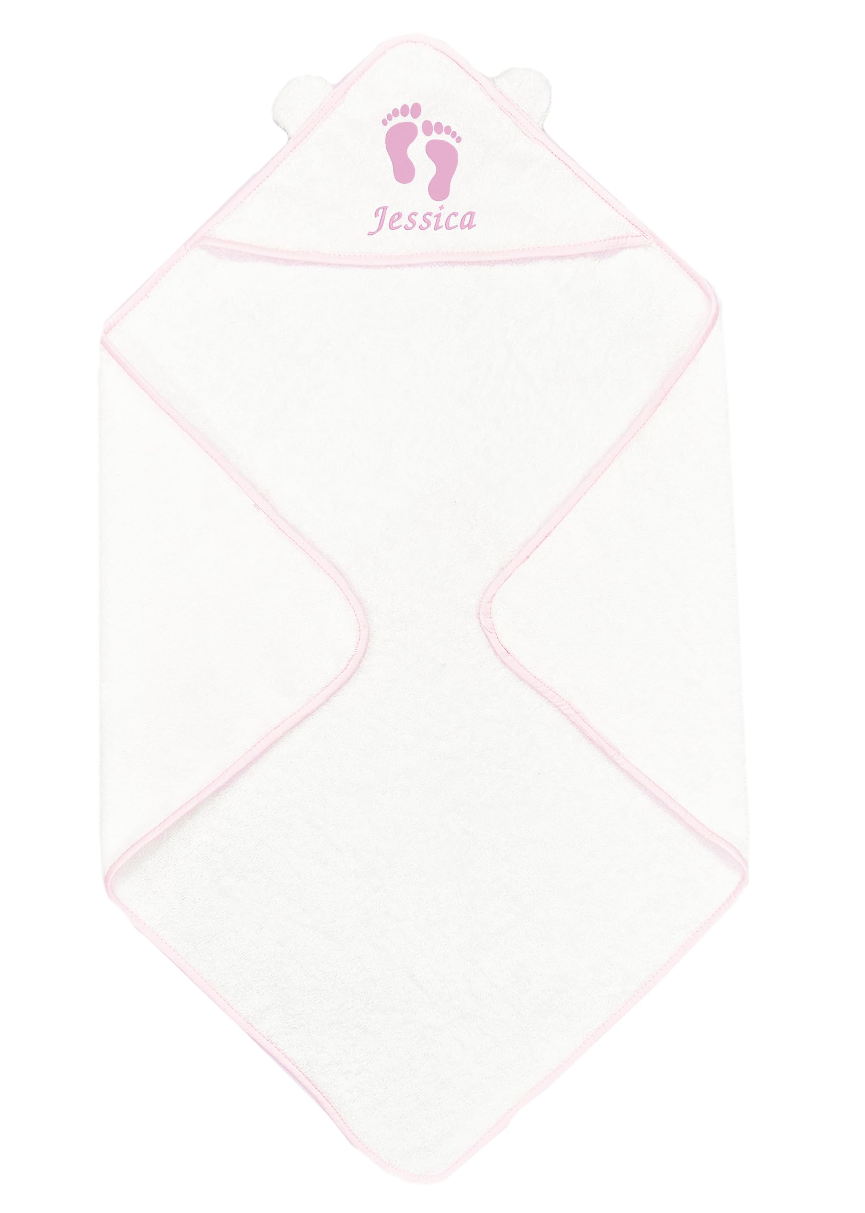Baby Boy Girl Personalised Hooded Bath Towel Bathing Wrap White Blue Pink (Pink)