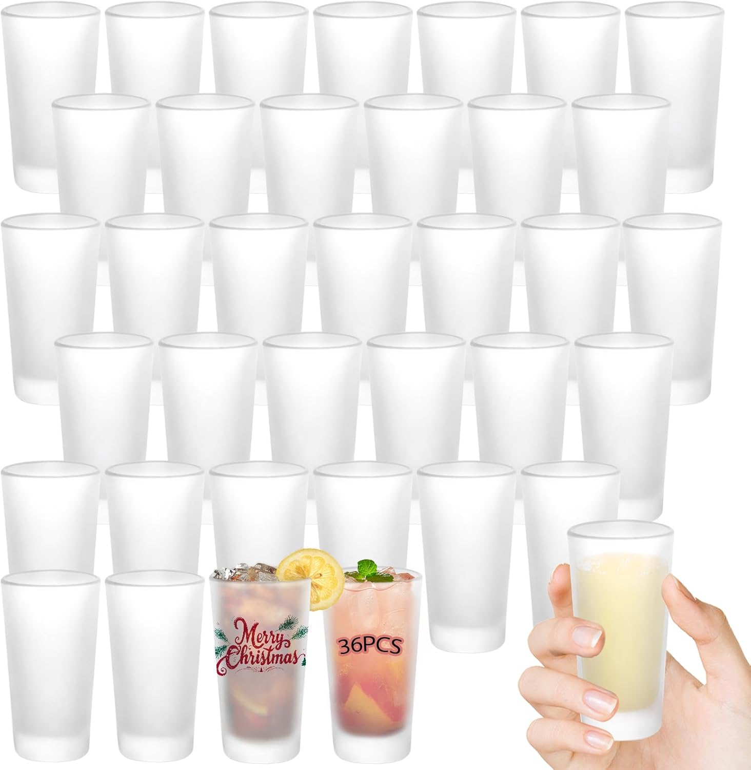 YOUKE OLA 36 Pack Sublimation Shot Glasses Cups with Heavy Base Frosted Sublimation Blanks Cute Shot Glass Tumbler Bulk for Heat Press, Personalized Gift, 3oz