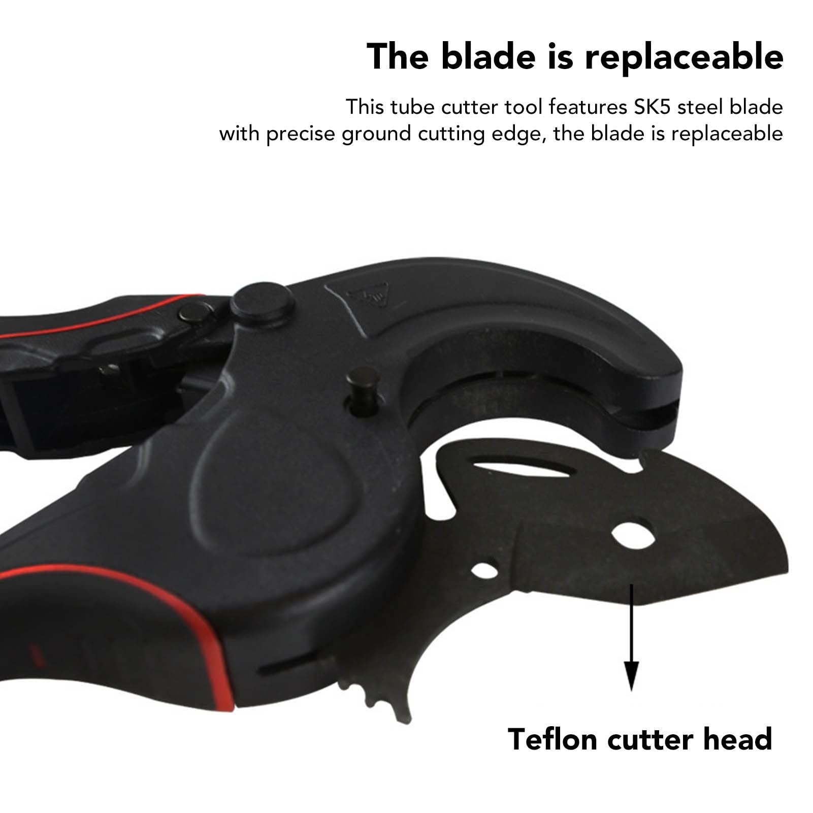 PVC Pipe Cutter, Ratcheting PVC Pipe Cutter Tool Ratchet Action Self Locking Replaceable Blade Tubing Scissors for CPVC PEX Rubber Hose (0-63)