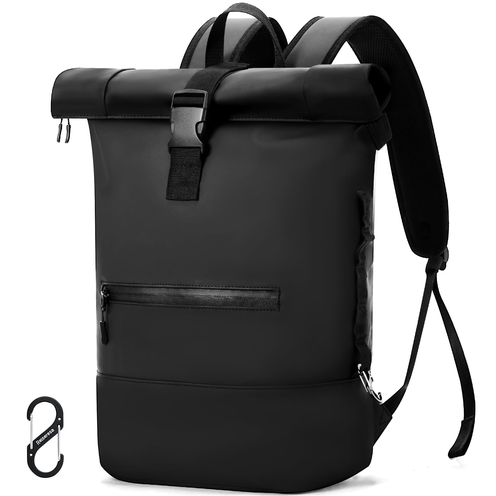 Sac a Dos Etanche pour Femmes et Hommes Rolltop sac à dos pour ordinateur portable sac à dos de voyage avec boucle d'escalade multifonctionnelle pour Voyages, Travail, College (Noir, XL)