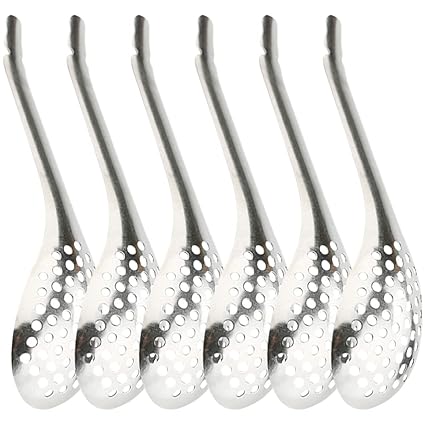 Caviar Spoons 6pcs Spherification Spoon Stainless Steel Caviar Spoon Small Slotted Spoons to Take Out Olives Capers for Jar Molecular Gastronomy Bar Egg Spoon Kitchen