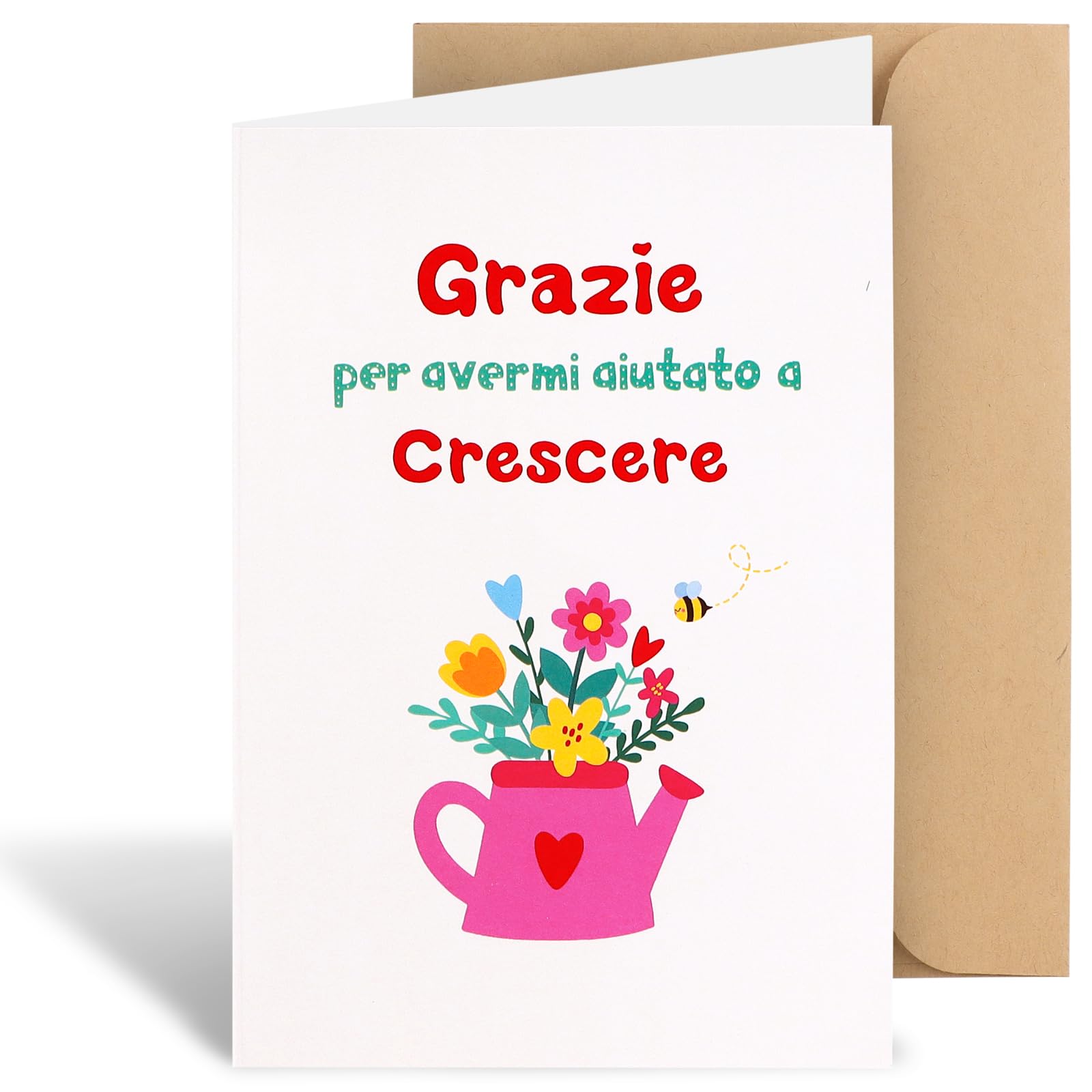 COLOFALLA Biglietto Di Auguri Con Busta Per Maestra - Ringraziamento In Italiano, Rosso Con Tasca Porta Contanti, 11x16cm