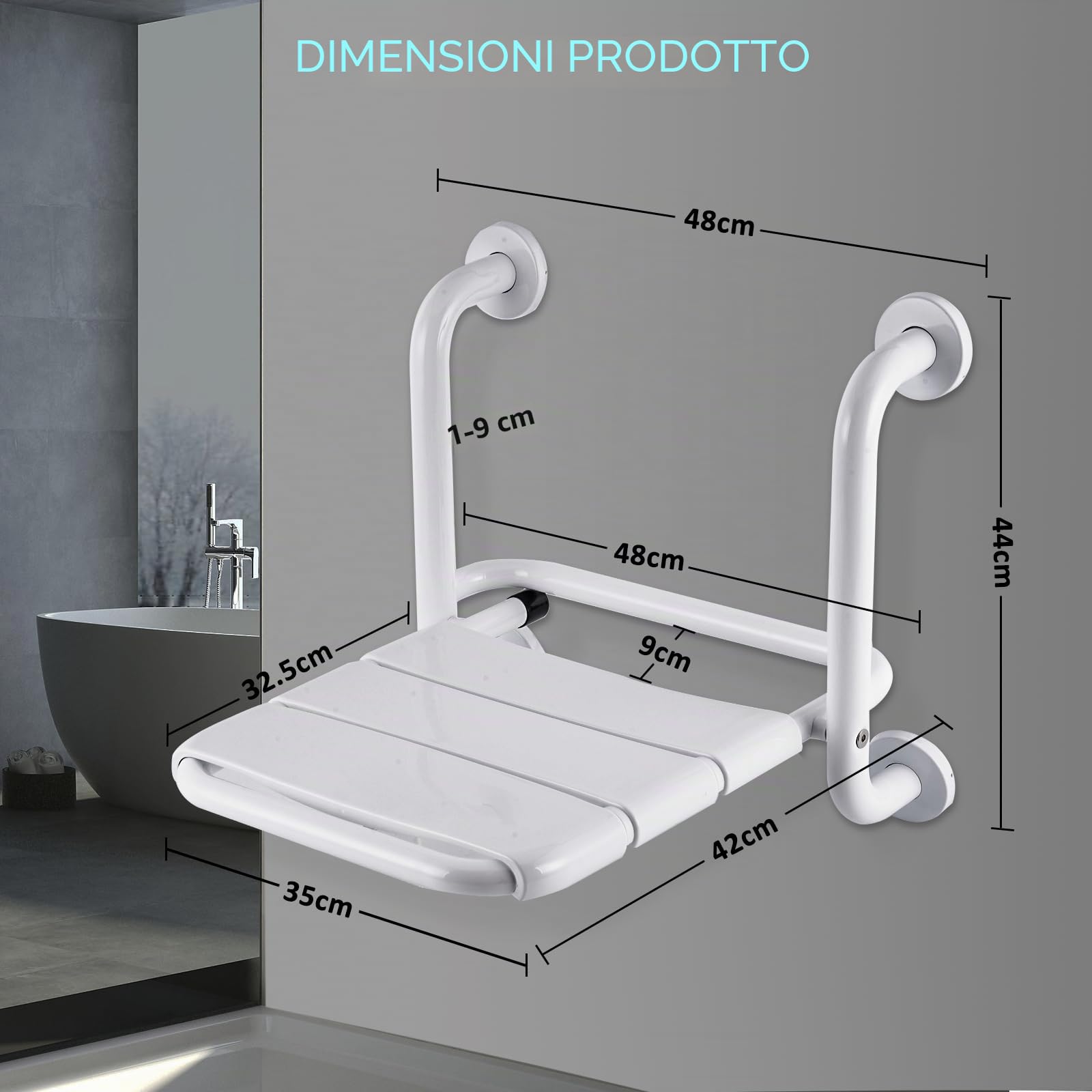 YUCHENGTECH Sedile per Doccia Pieghevole da Muro con Piedini di Supporto | Sedia Da Doccia Antiscivolo Seggiolino per Doccia a Parete per Anziani, Incinta, Disabili Capacità di Carico 150kg