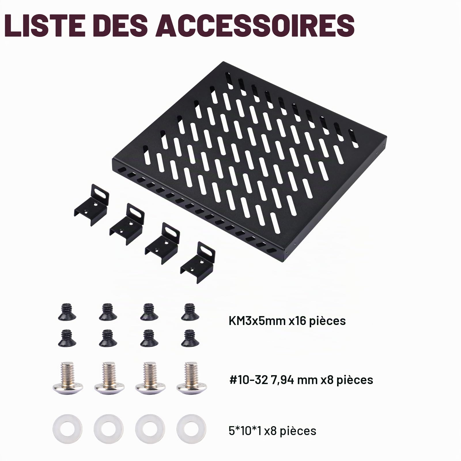 GeeekPi Étagère de Serveur Robuste 0,5U pour Rack de Serveur DeskPi RackMate T1/T0 et Rack de Serveur ou Armoire réseau 10", Design perforé, capacité de Charge de 25 kg, Noir