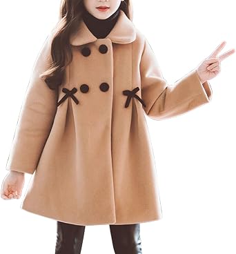 Evelin LEE Kids Girls Double-Breasted Wool Blend Jacket Winter Trench Coats Lapel Dress Coats