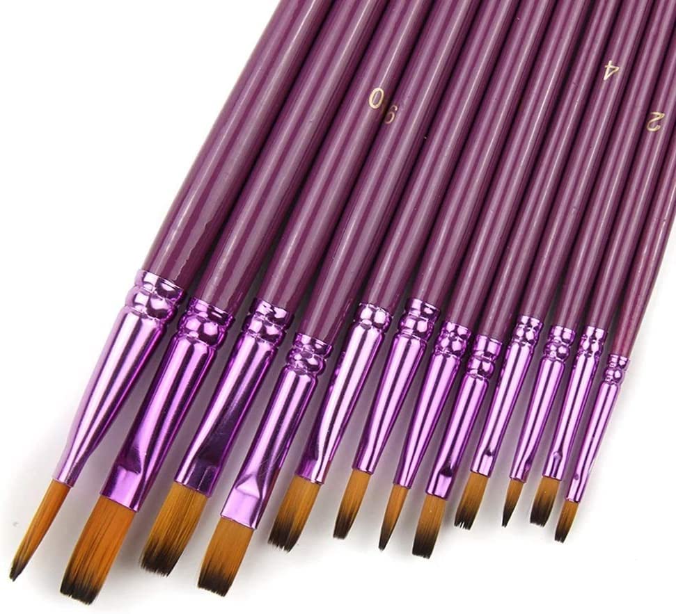 Set di 12 pennelli per Pittura in Nylon fine di Diverse Dimensioni per acquerelli, acrilici, Oli, pennelli per Disegno, Forniture artistiche