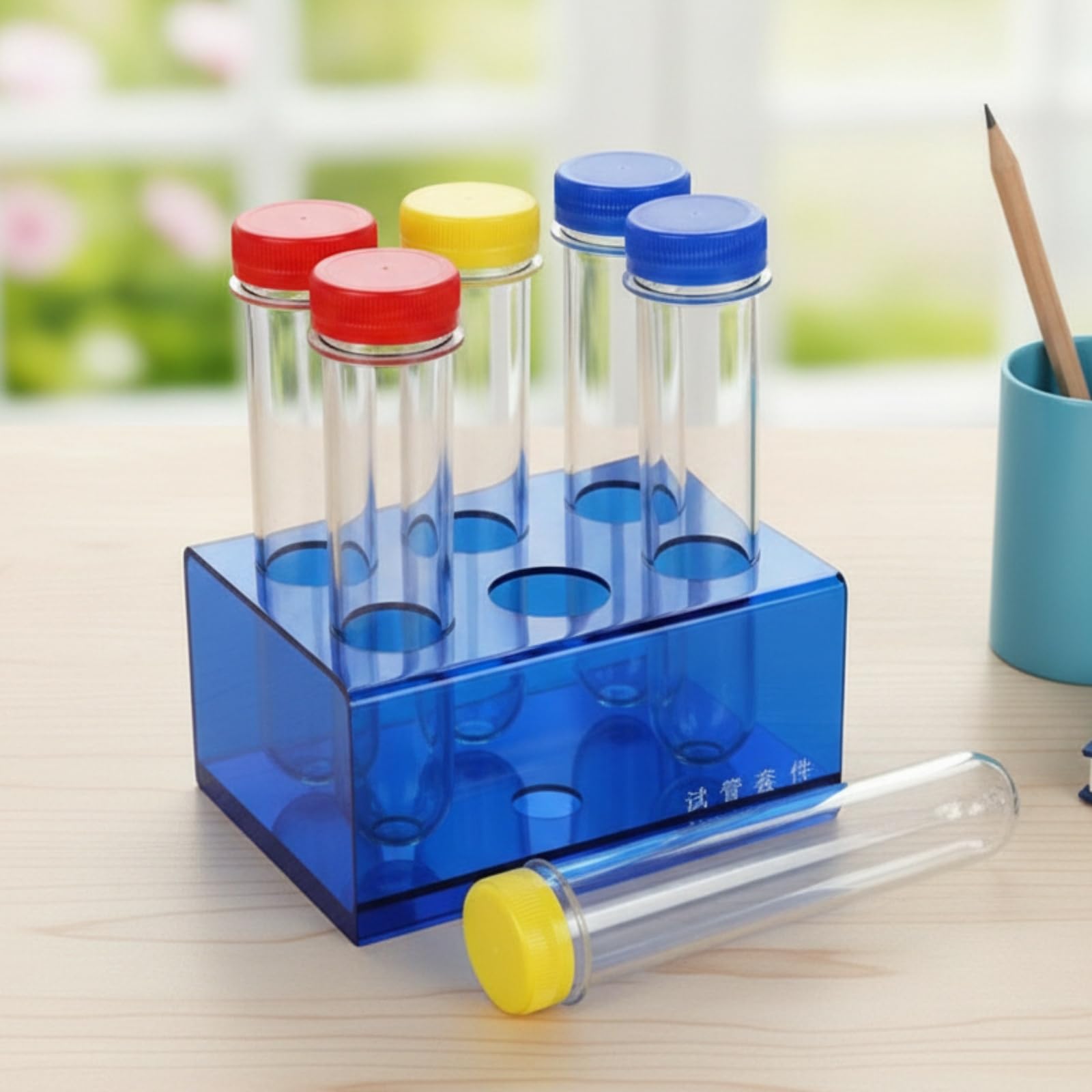 Reagenzglas-Set rechteckig Reagenzgläser mit Schraubverschluss durchsichtig Reagenzglashalter mit Röhrchen für Chemieunterricht