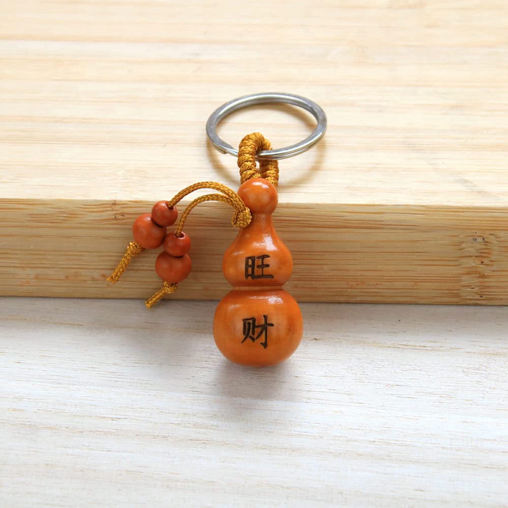 Qbodp Wooden Flower Keychain - Handmade Rosewood Carved Gourd Key Ring Pendant For Men & Women