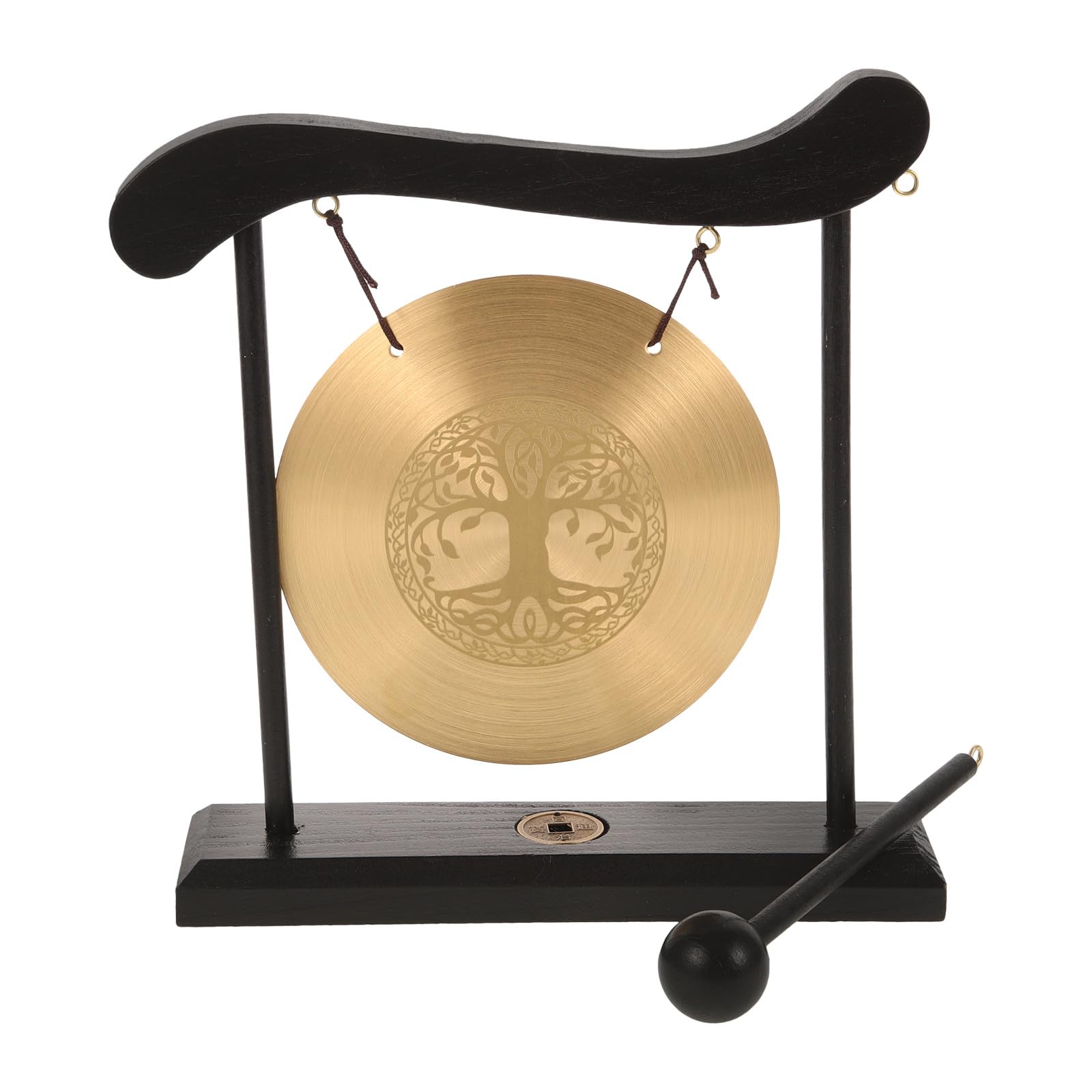 BESPORTBLE Gong de Bureau Décoration Intérieure Délicate en Cuivre et Bois Ornement Stable et Créatif avec Motif Arbre de Vie pour Bureau pour Table