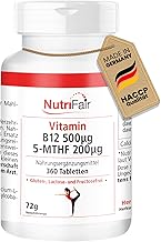 Vitamin B12 500μg 5-MTHF 200μg - 360 Tablets - Methylcobalamin - Active Folic Acid - High Dosed - 100% Vegan - German Production & Laboratory Tests - NutriFair | Premium & Fair