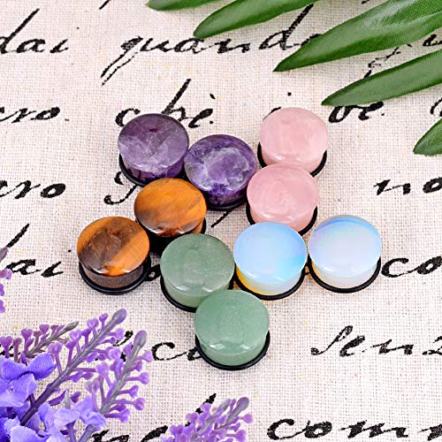 Longbeauty 10Pcs Mixed Stone Ear Gauges Plugs with O-Ring Single Flared Tunnels Expander Stretcher Piercing3