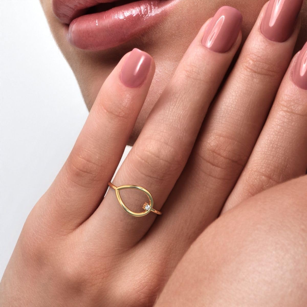 Clara Pucci 0.03 Ct Round Cut Diamond Dainty Minimalist 1 Stone Vertical Eye Abstract Cocktail Solid 14K Yellow Gold Everyday Ring