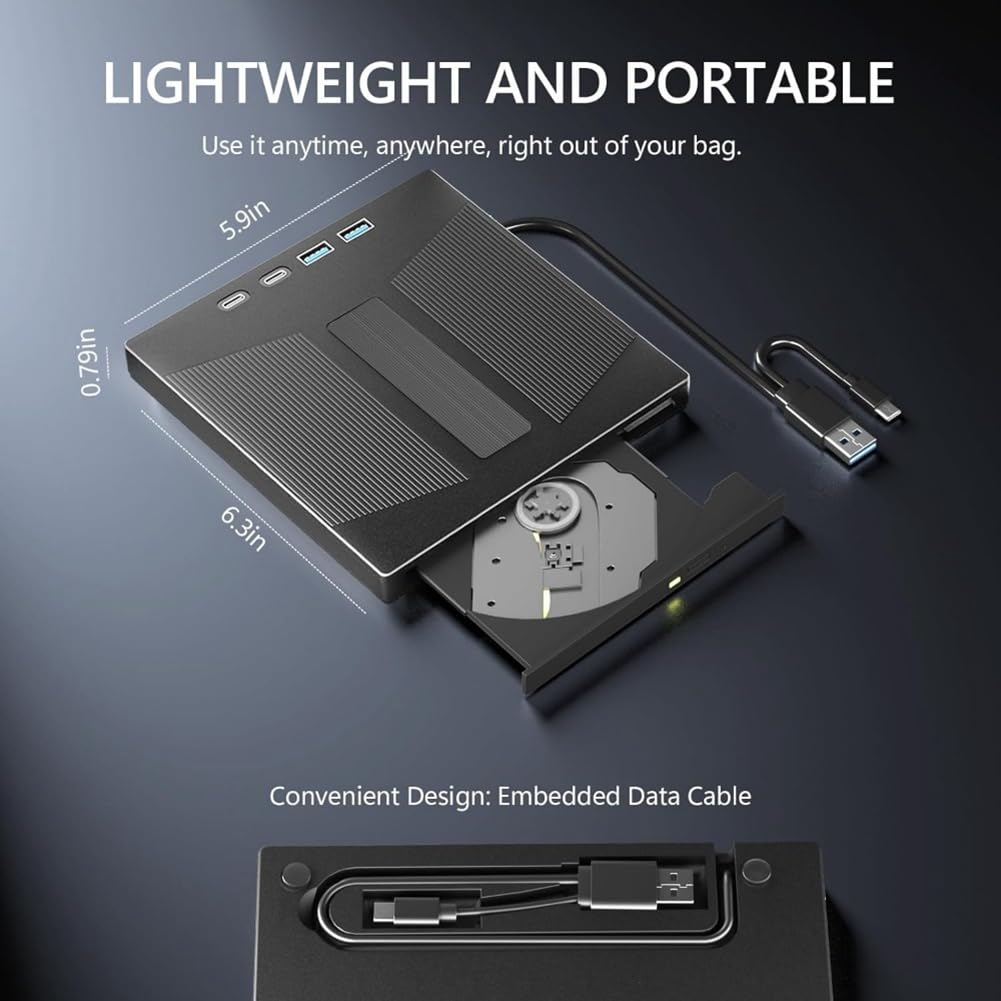 Unidad de BLU-Ray Externa 7 en 1, Compatible con Lectura y Escritura de Discos de 100 GB, Grabadora de BD/CD/DVD para PC, Portátil y de Escritorio.