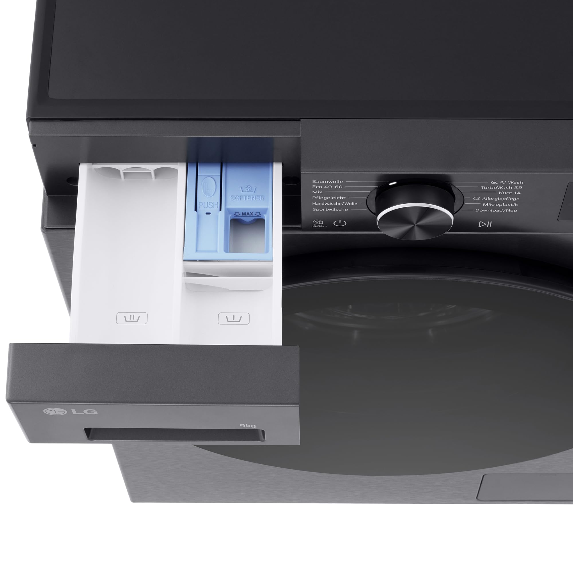 LG F2X7SLIM9B Waschmaschine, Frontlader, 9 kg, Dampffunktion, AI Wash, Inverter Direct Drive, Restzeitanzeige, Schwarz