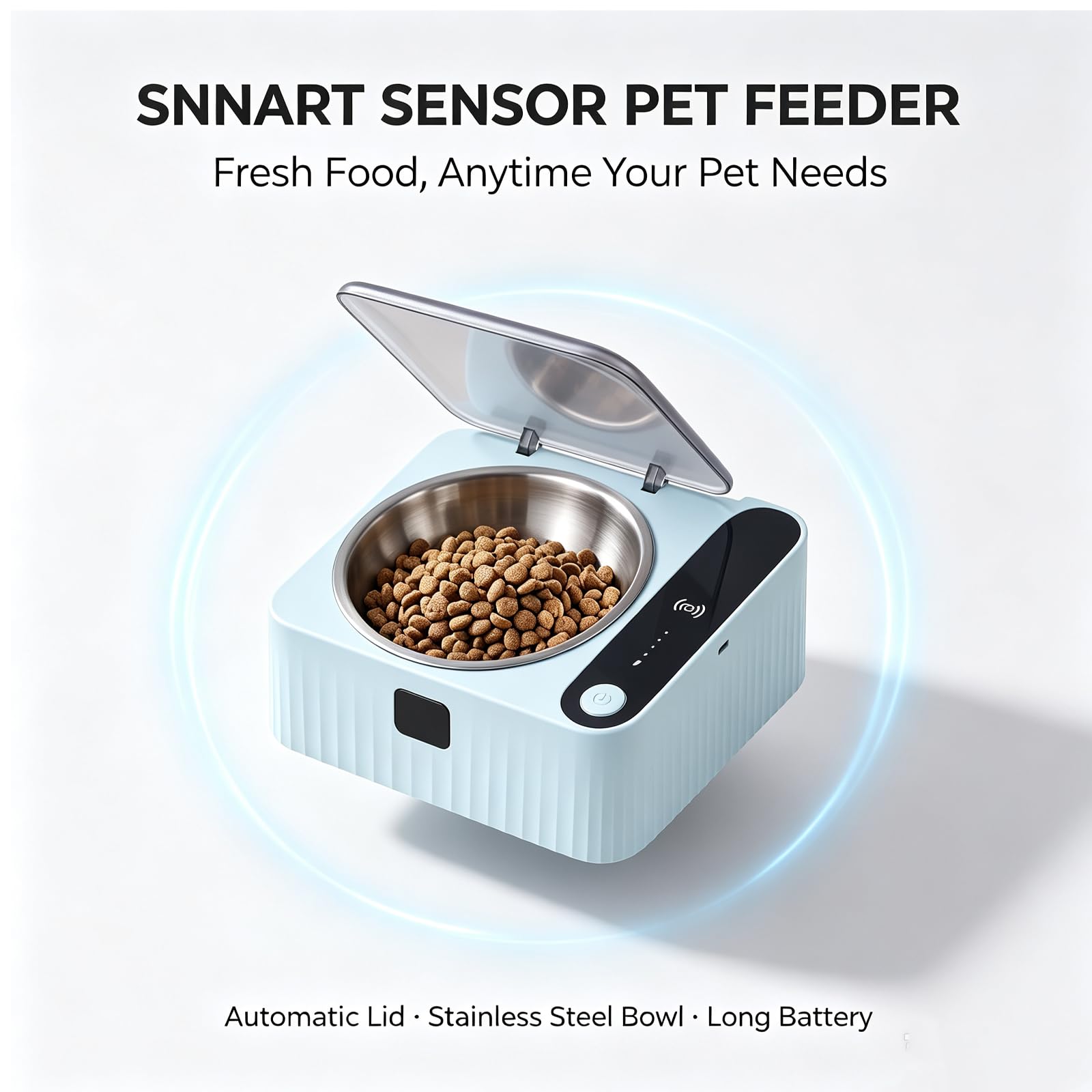 Automatic Pet Feeder Bowl with Sensor Lid Stainless Steel Cat Dog Bowls，1pc
