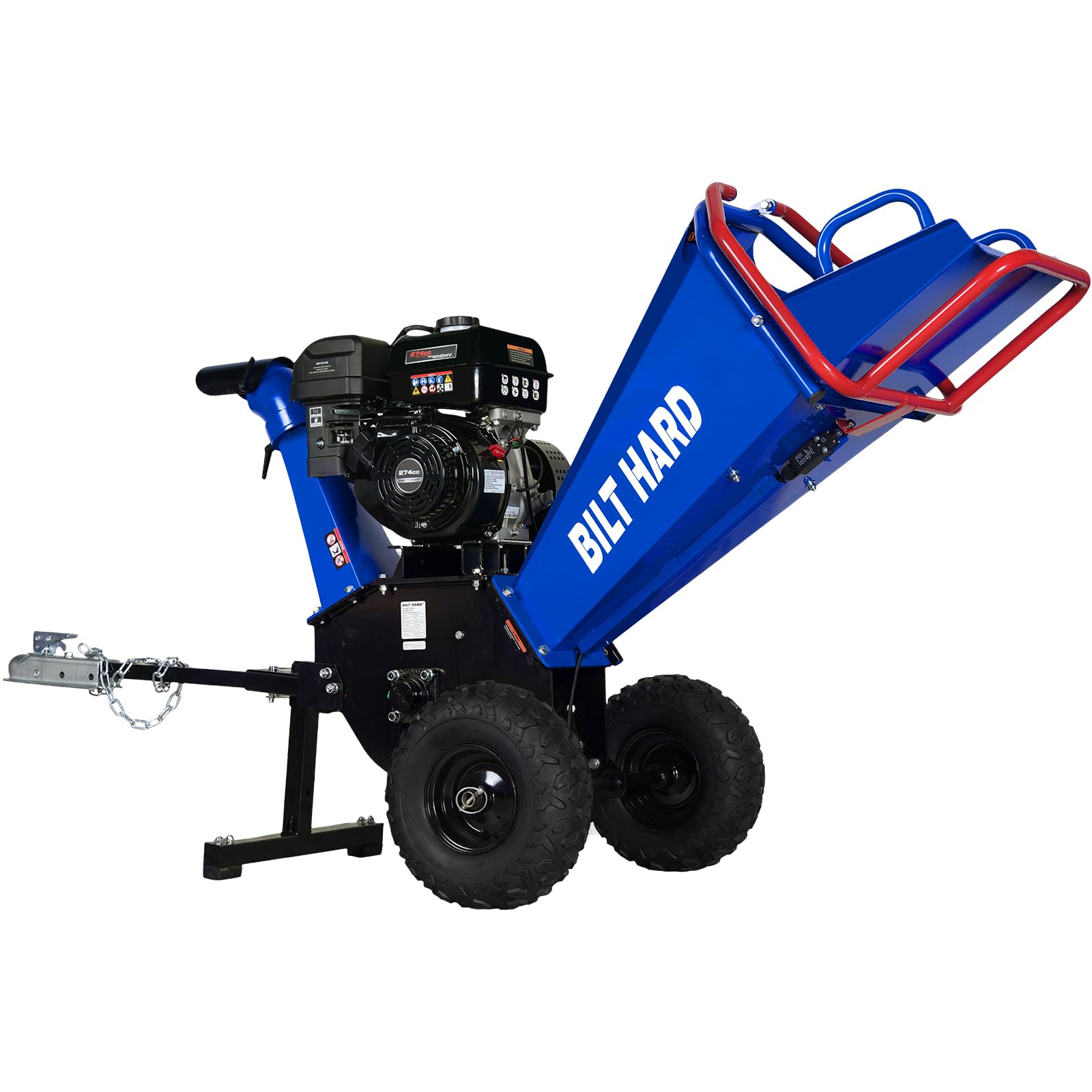 BILT HARD 5 Inch 274cc 9HP Gas Powered Drum Wood Chipper, Towable Branch Shredder Mulcher with Tow Bar and Emergency Stop Bar