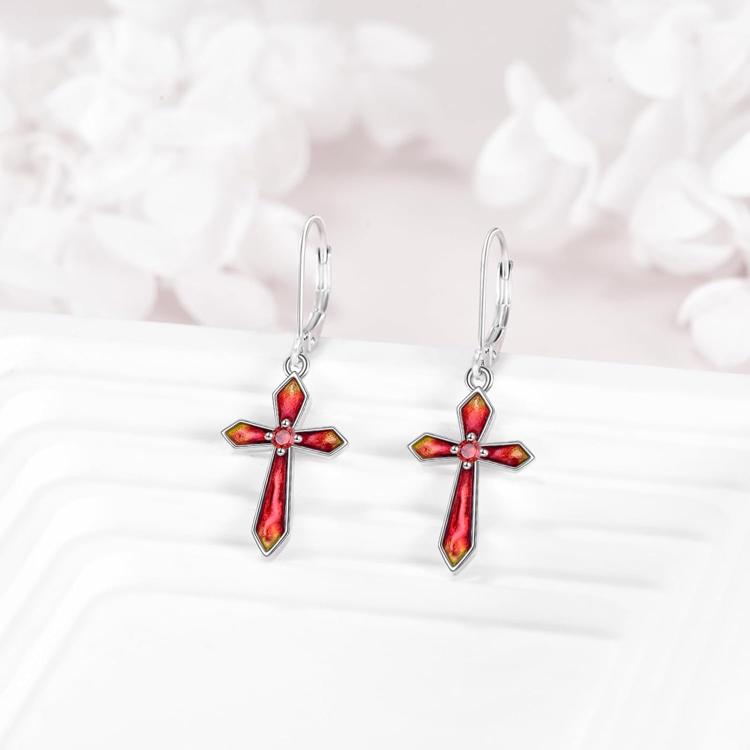 Cross Earrings 925 Sterling Silver Cross Dangle Drop Birthstone Earrings Jewelry Gifts for Women - Image 3