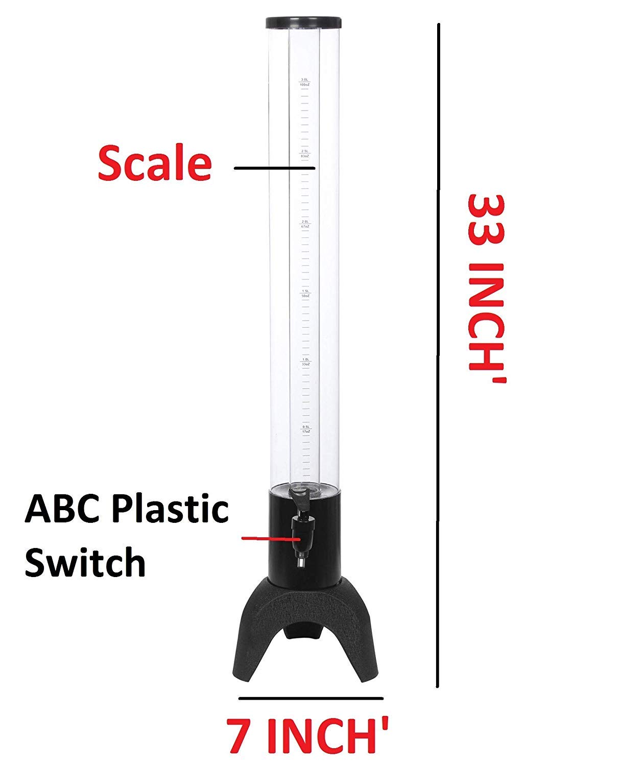 Andrew James Black Beer Tower Beverages Dispenser 3Liter Beer Tower