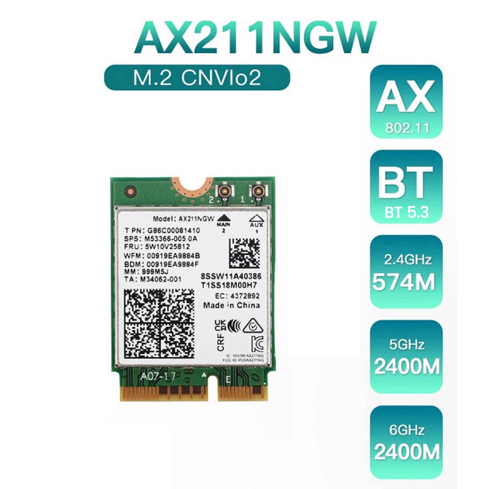 3X AX211NGW Scheda WiFi di Rete Wireless WiFi 6E Tri Band 2.4G/5G/6Ghz Bluetooth 5.3 Scheda Wireless AX211 M.2 CNVio WiFi