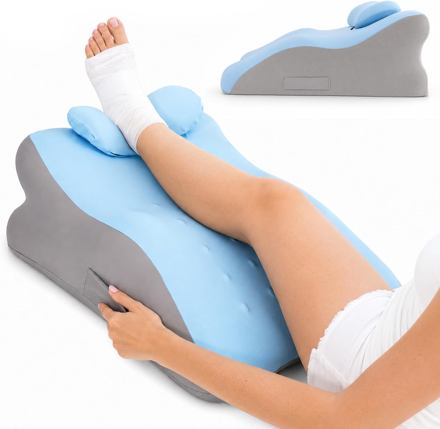 Leg Elevation Pillow, Adjustable Height for After Surgery, Blue | Memory Foam Wedge Pillow for Legs, Recovery/Rest Use, Relieves Swelling Knee Pain, Removable and Washable Cover, Single Leg