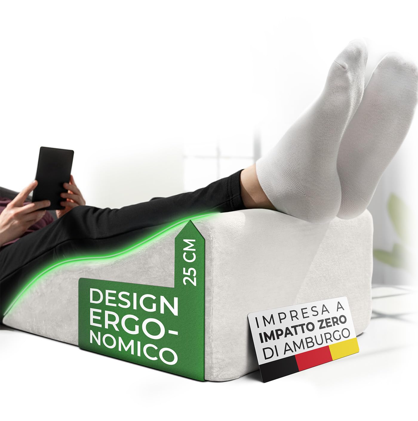 Cuscino per gambe - alzagambe per vene varicose, poggiagambe lavabile e traspirante, ergonomico per schiena e ginocchia, riattiva la circolazione, sollievo per gambe pesanti, cuscino flebologico letto
