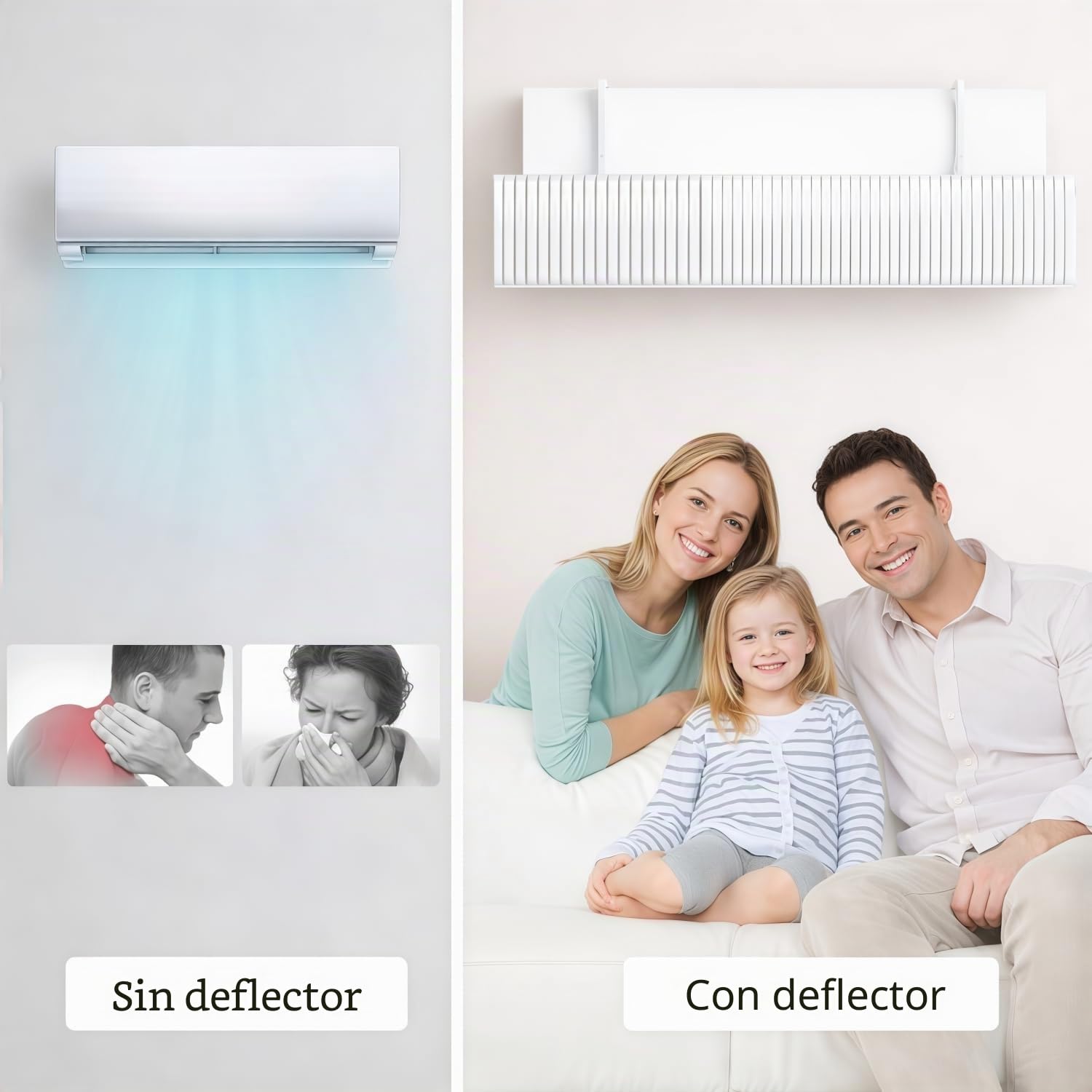 Deflector Aire Acondicionado Split, Desviador de Aire Climatizador Universal Anti-Soplo con Rejilla, Deflector para Aire Acondicionado Ajustable 180° para Hogar y Oficina