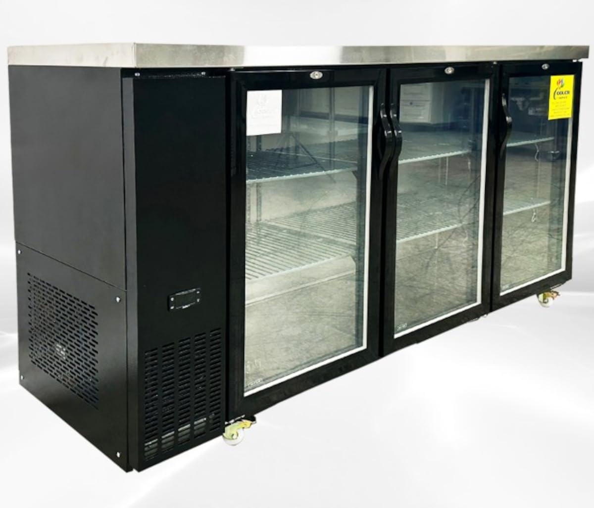 Beer Back Bar Cooler with caster wheel, width 72" capacity 20 cuft Commercial Beer Bottle Cooler Refrigerator 2 Glass door NSF Certified for Kitchen Shop Bar Restaurant CCB72H