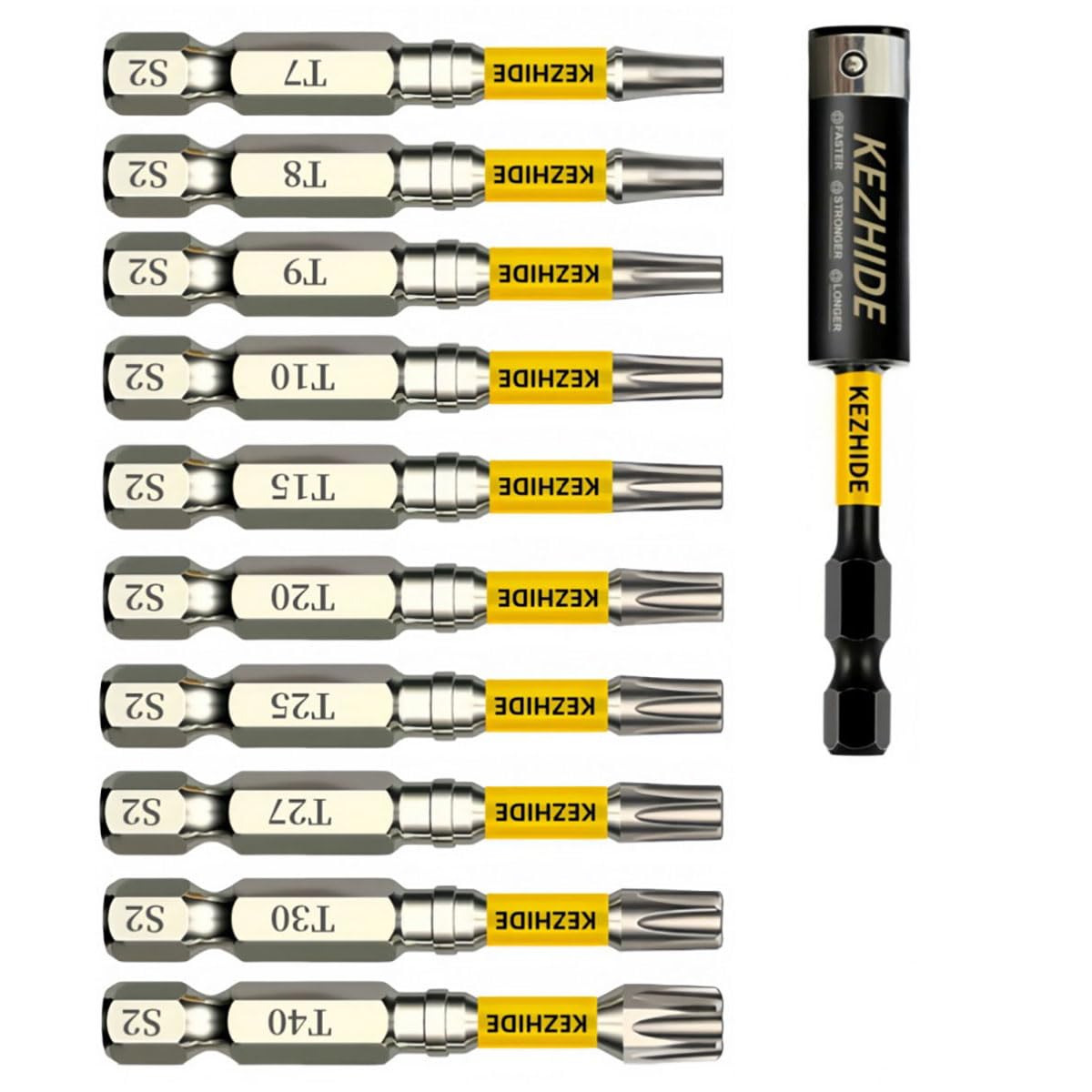 11Pcs S2 Steel Magnetic Impact Star Bit Set T7-T40 50mm + Extension Holder