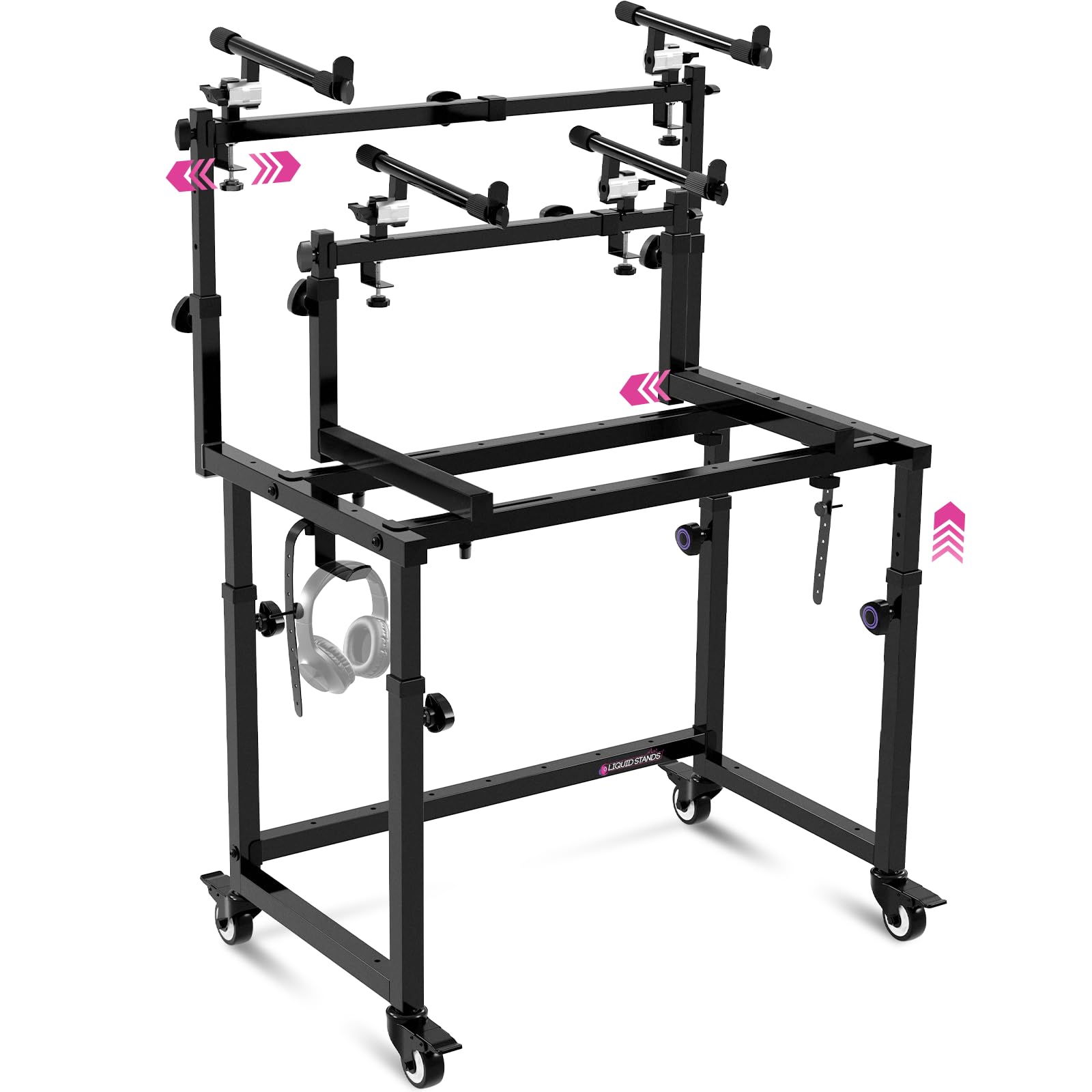 Liquid Stands 3 Tier Keyboard Stand w/ Wheels Music Studio Desk for Music Production - Electric Digital Pianos Synths for 49 54 61 88 Key - Rolling Home Recording Studio Workstation DJ Keyboard Table