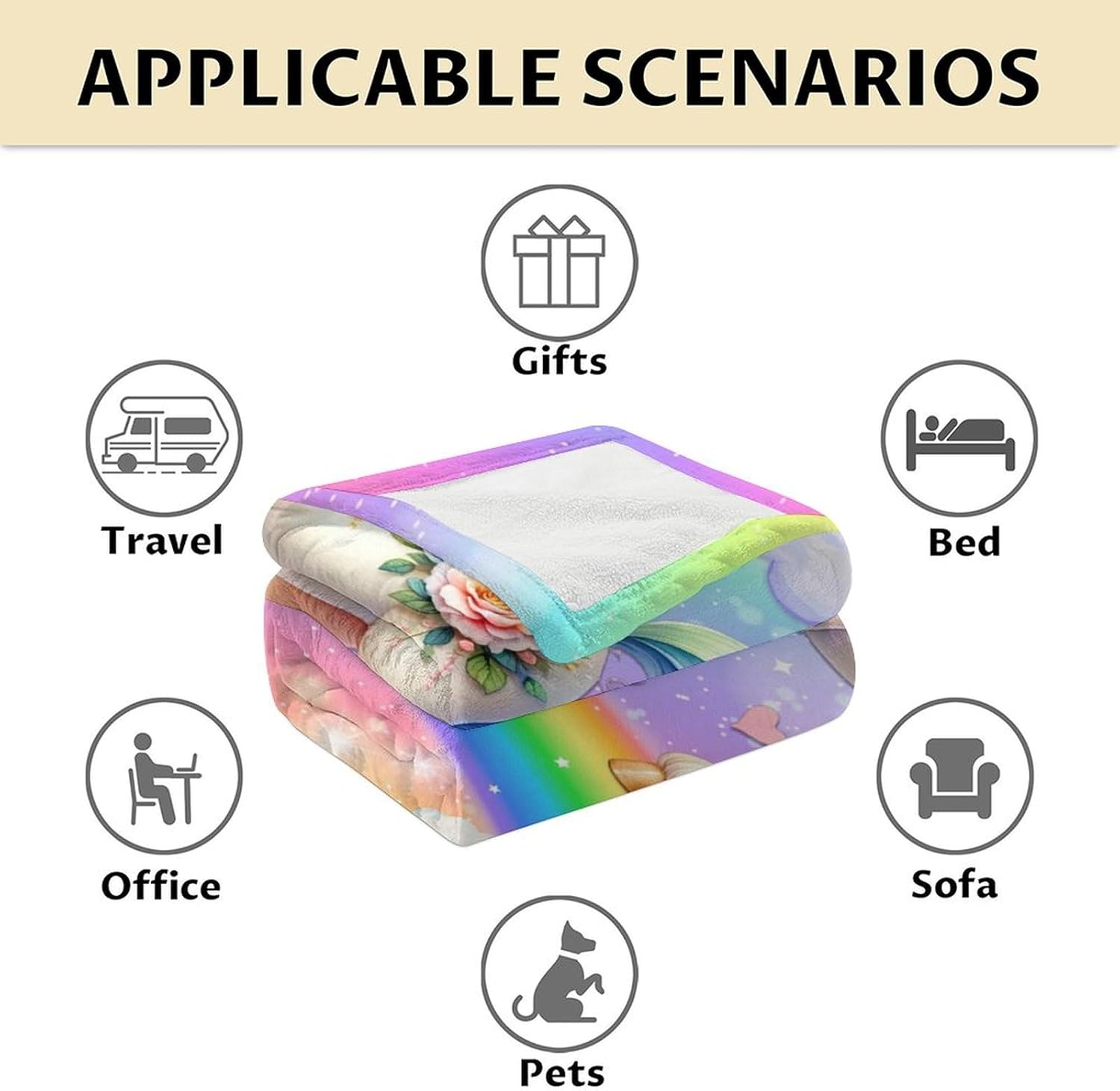 Unicorn Throw Blankets for Girls - 60 x 80 Inches Unicorn Soft Blanket Gifts for Adults - Colorful Warm Cozy Throws for Sofa, Bed & Living Room