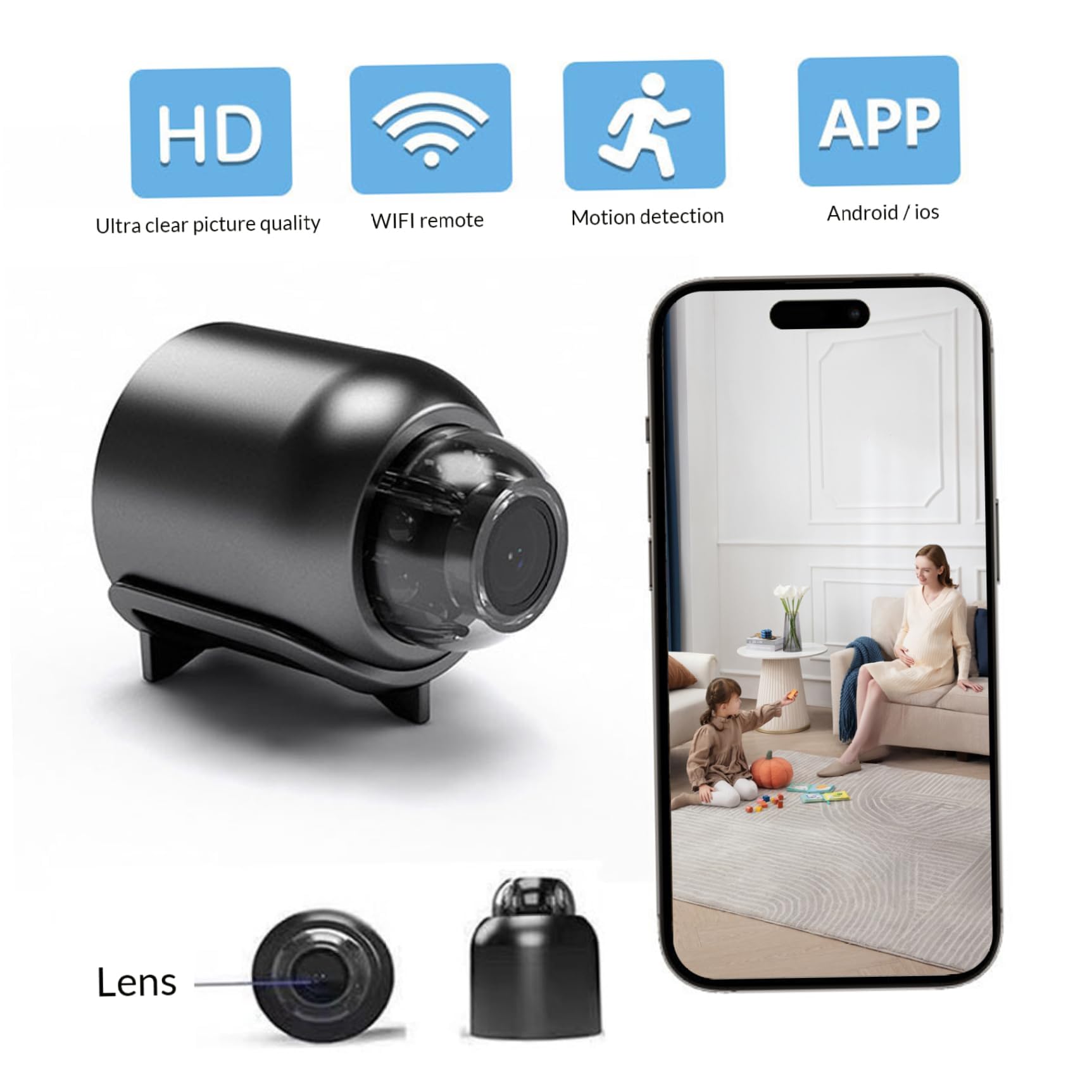 Zestaw 3 mini kamer HD 1080p z noktowizorem, ukryta mini kamera WiFi z noktowizorem i szerokim kątem, sterowana aplikacją mikrokamera bezpieczeństwa do nadzoru w pomieszczeniach
