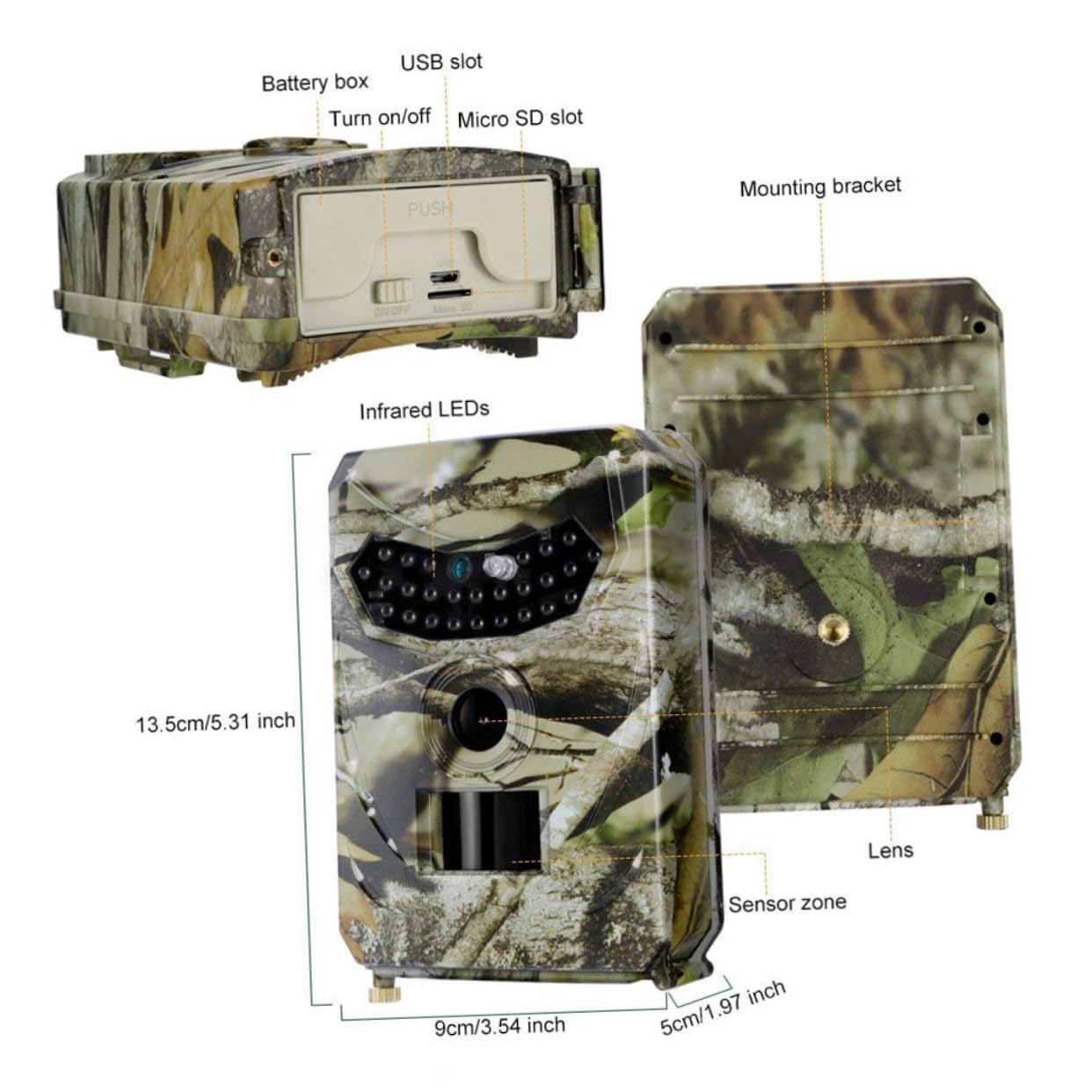 Hemobllo Caméra de Chasse Détection de Mouvement Étanche Ip56 26 LED Infrarouges 1080p Plastique Solide Surveillance Sécurité en Extérieur