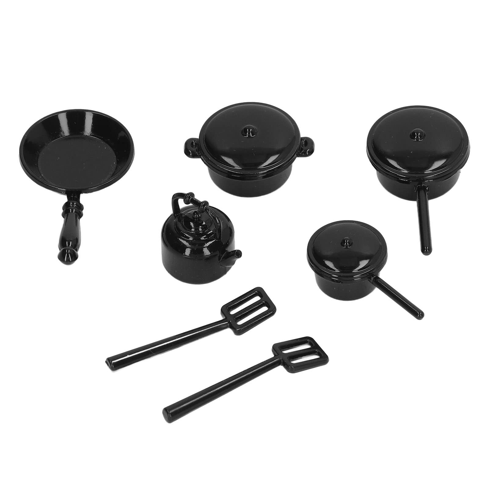 Cryfokt 1/12 Scale Mini Dollhouse Pots Pans with Forks, Cute Alloy Dollhouse Kitchen Cookware for DIY Decorations and Photography Props