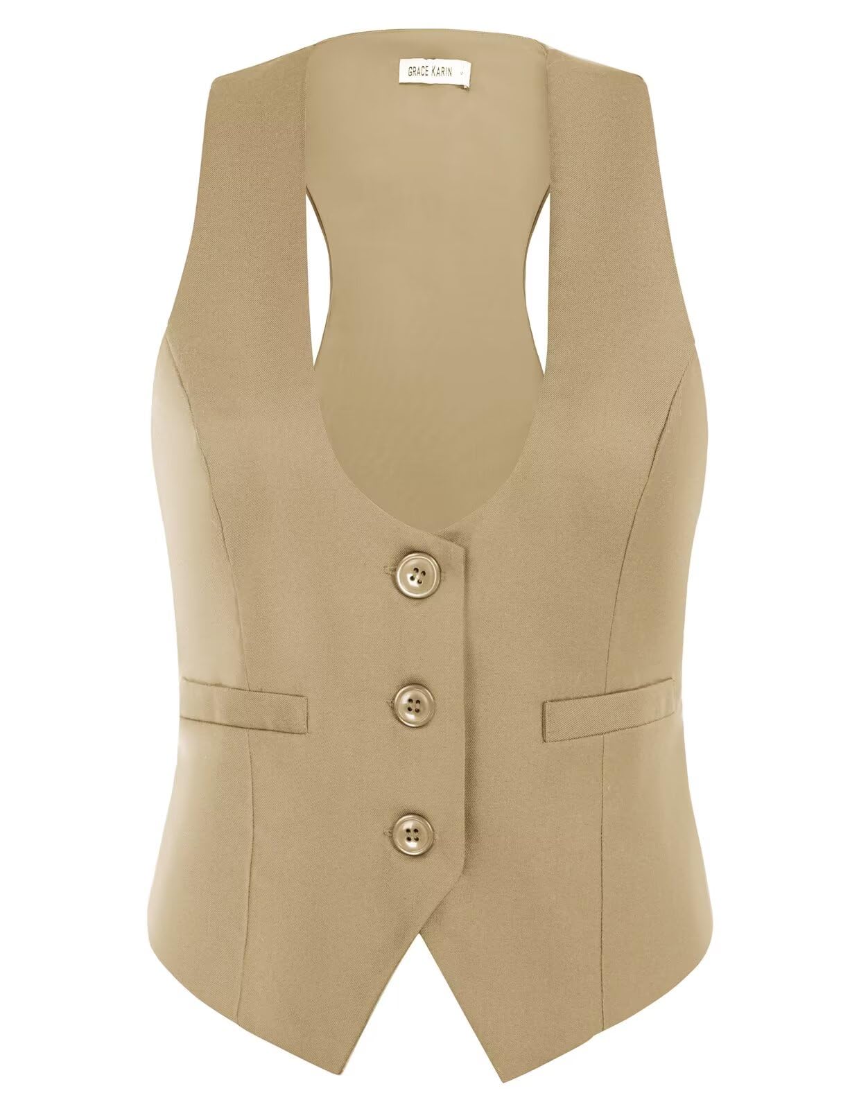GRACE KARIN Women's Suit Vest Top, Dressy Casual Sleeveless Button Wasitcoat, Fromal Steampunk Blazer For Work Office
