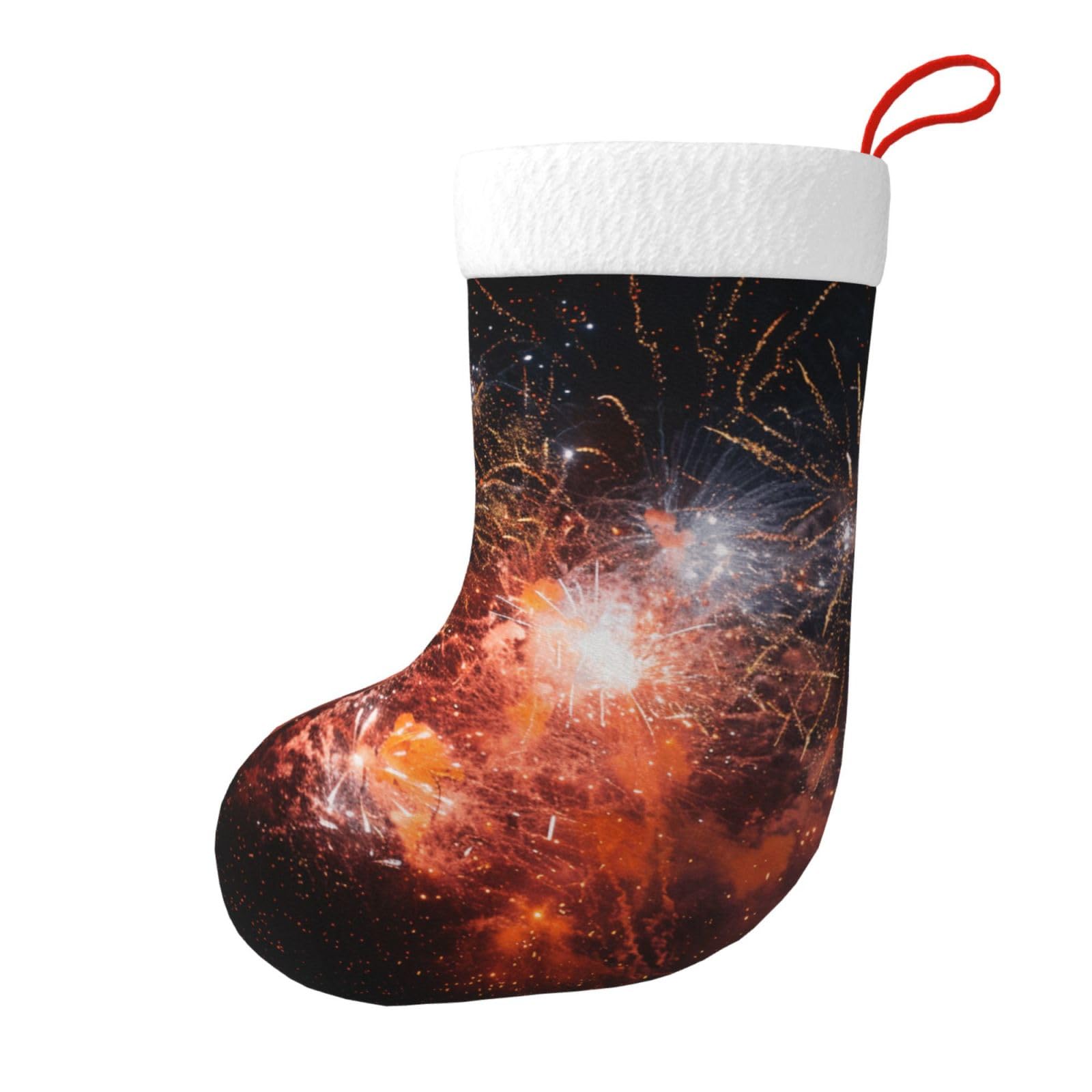 Fireworks Print Christmas Stocking, 28x45cm Holiday Hanging Stockings for Fireplace, Tree Decorations, Gift Giving, and Party Festive Decor